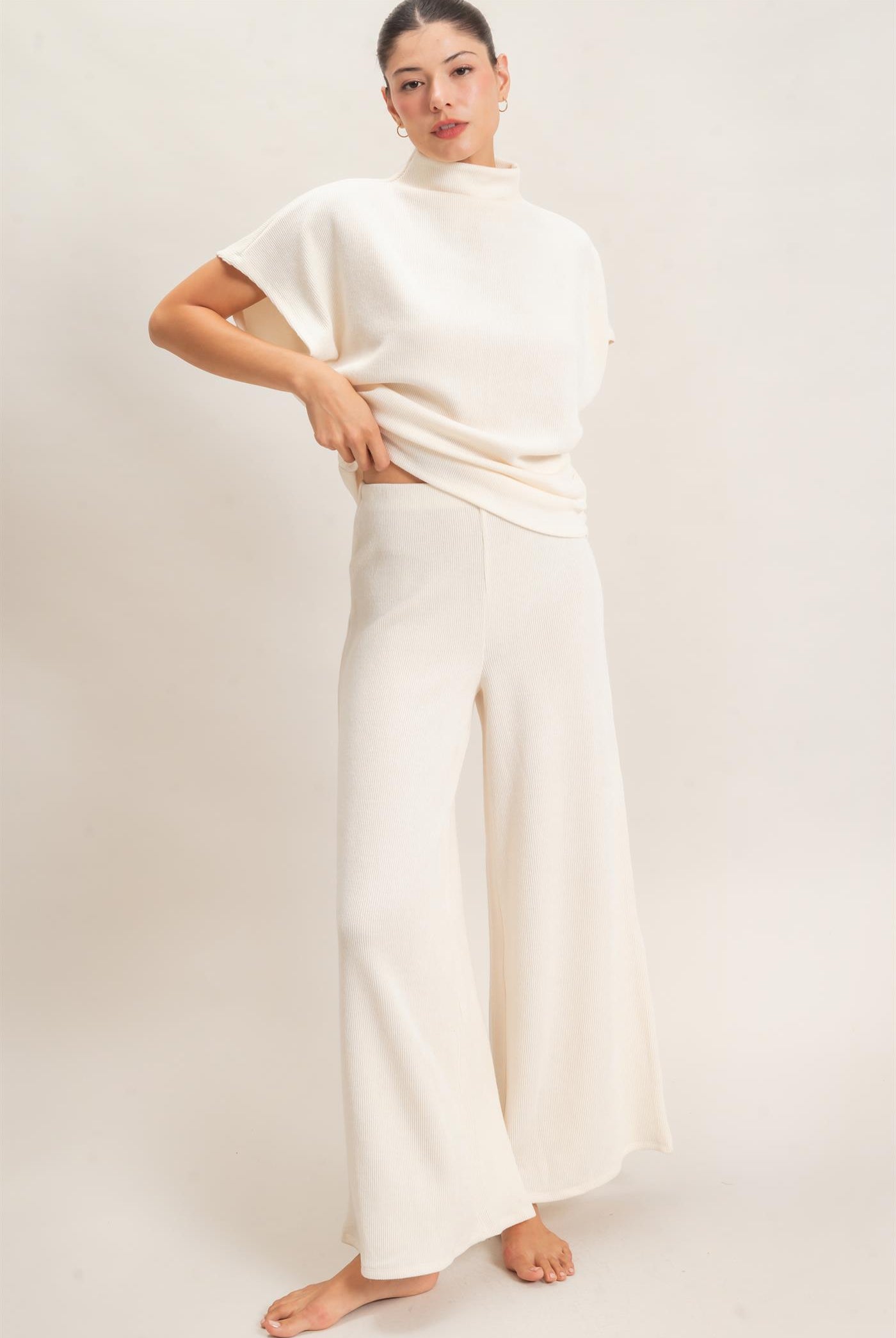 Wholesale Dolman Sleeve Top And Pant Set Clothing HF26F225-SET-D CREAM HYFVE