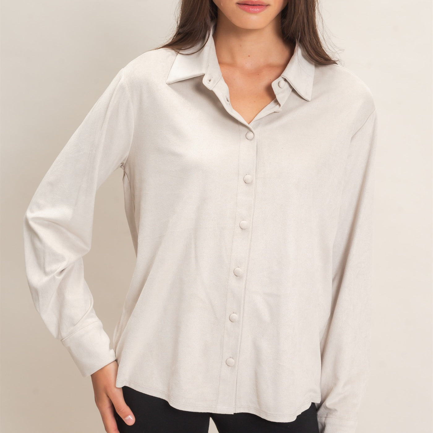 Wholesale Suede Button-Up Shirt Shirts HF26F083 ECRU HYFVE