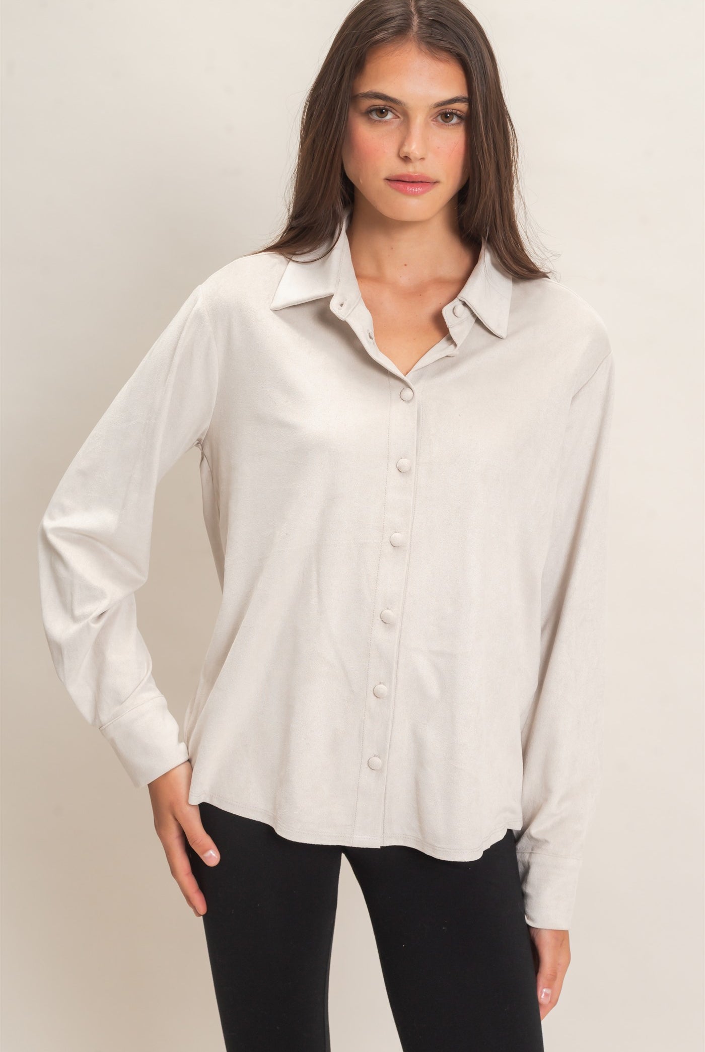 Wholesale Suede Button-Up Shirt Shirts HF26F083 ECRU HYFVE