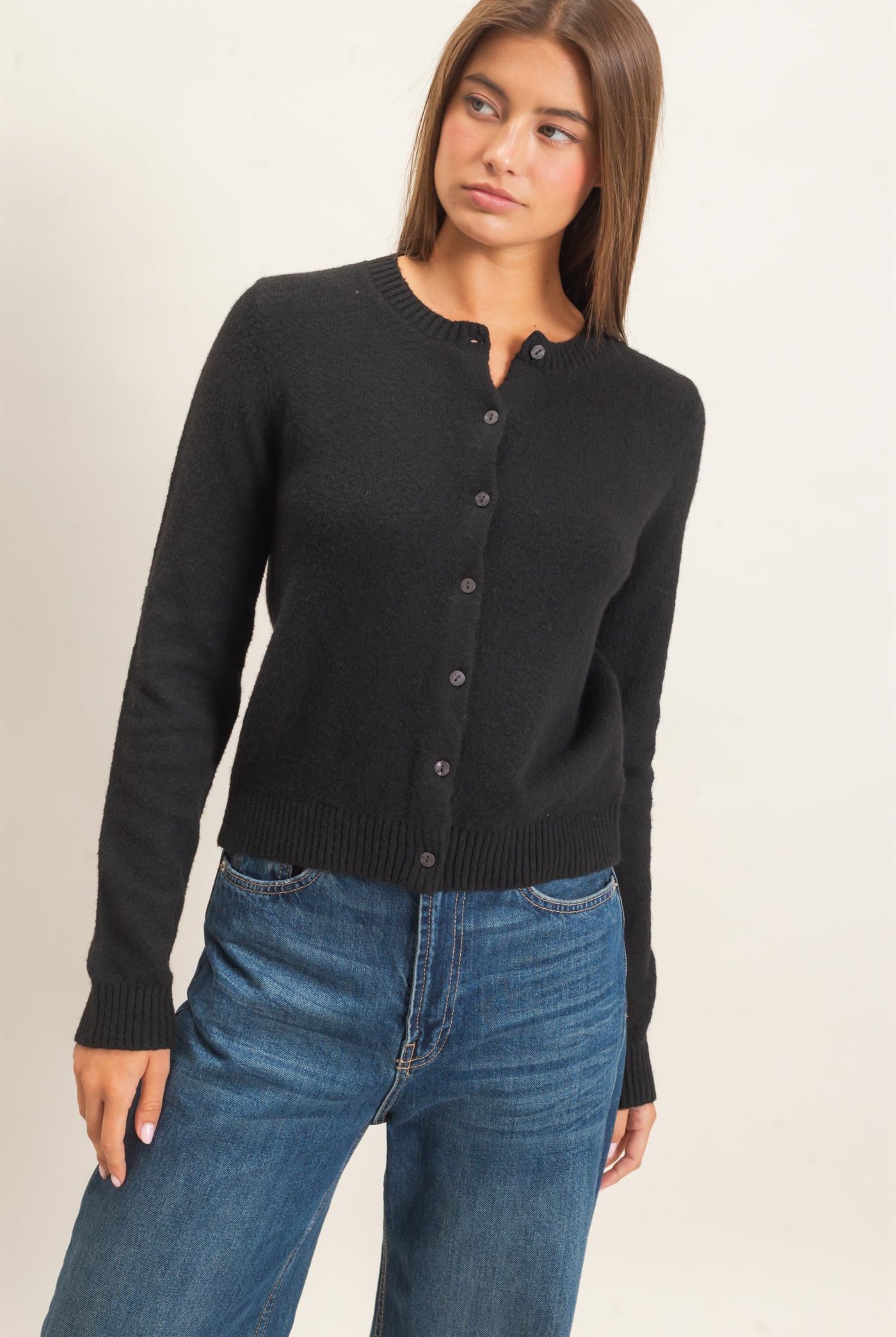 Wholesale Crew Neck Cardigan Cardigans DZ26E119 BLACK DOUBLE ZERO