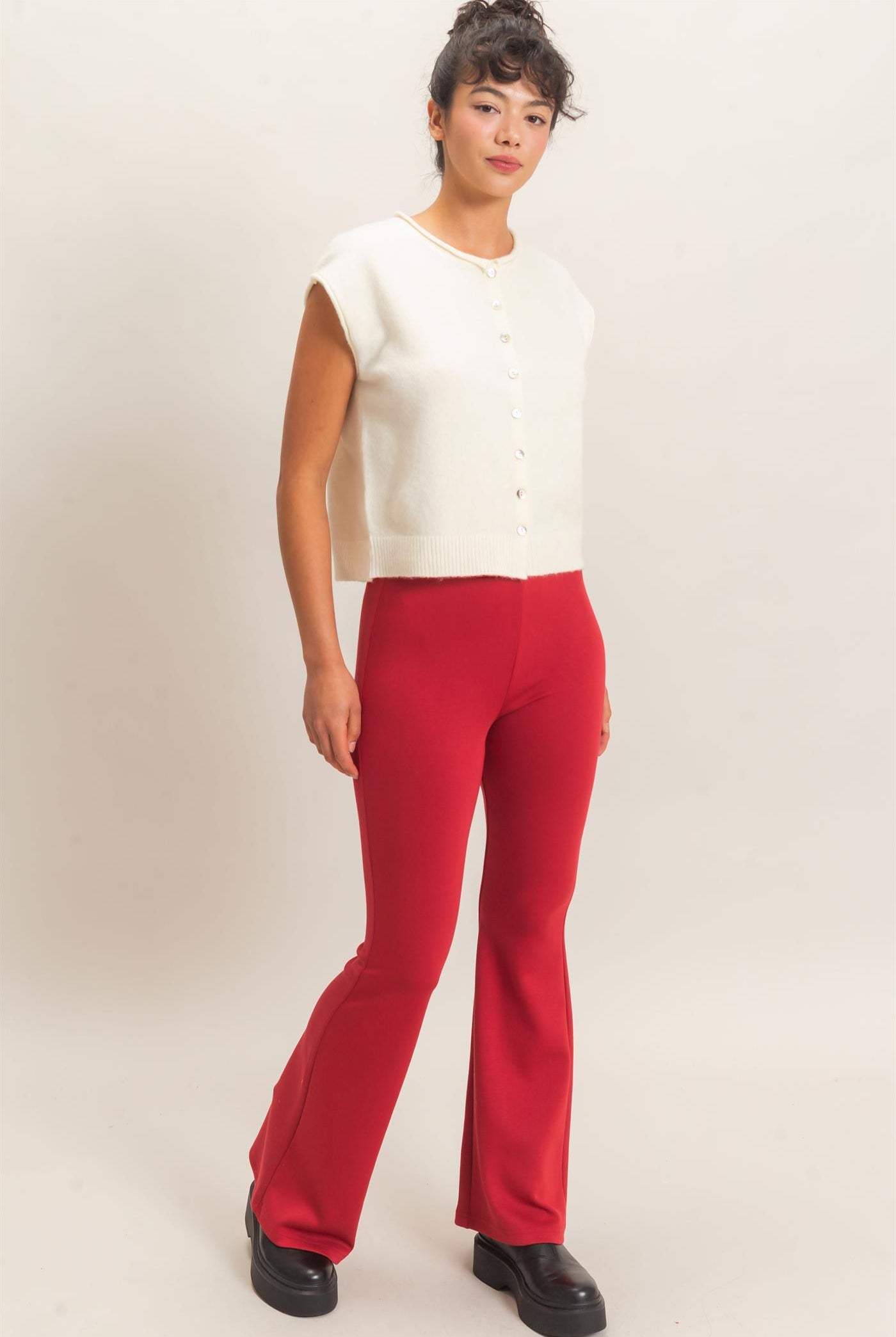 Wholesale Flared Elastic Waist Pants Pants DZ26E393 DARK RED DOUBLE ZERO