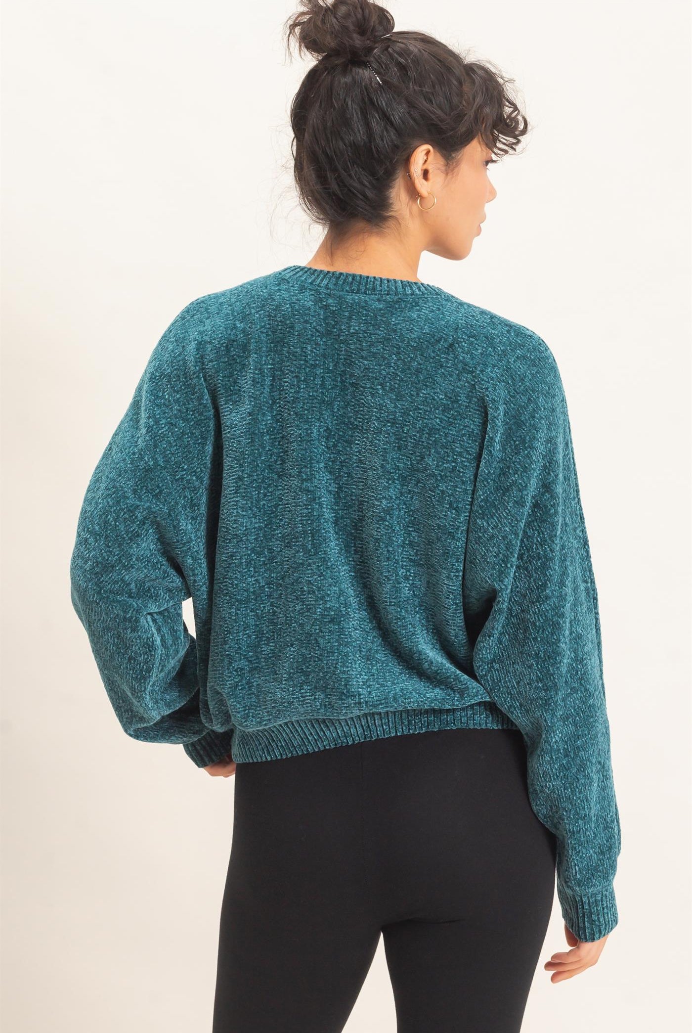 Wholesale Chenille Crew Neck Sweater Sweaters DZ26E264 DARK TEAL DOUBLE ZERO