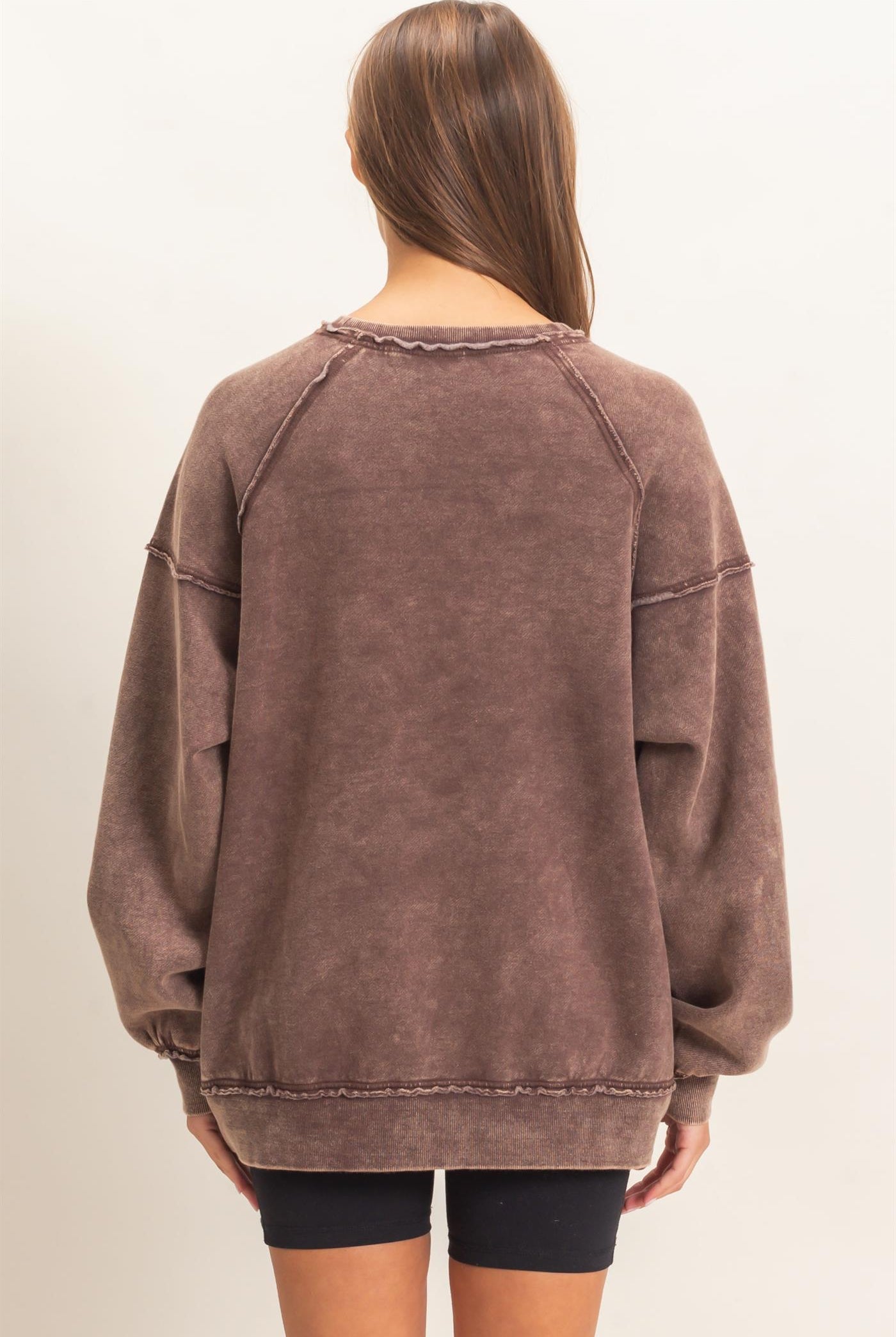 Wholesale Acid Wash Raw Edge Sweatshirt Sweatshirts DZ26C910 DARK BROWN DOUBLE ZERO