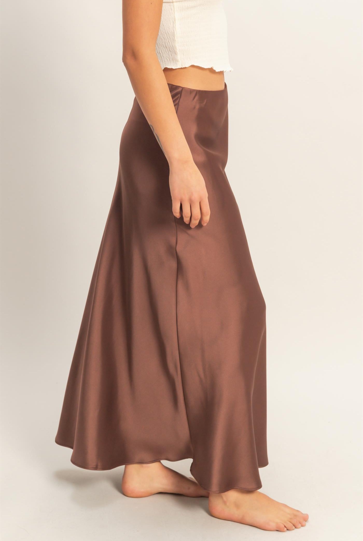 Wholesale Satin Maxi Skirt Skirts DZ26E274 CHOCOLATE DOUBLE ZERO