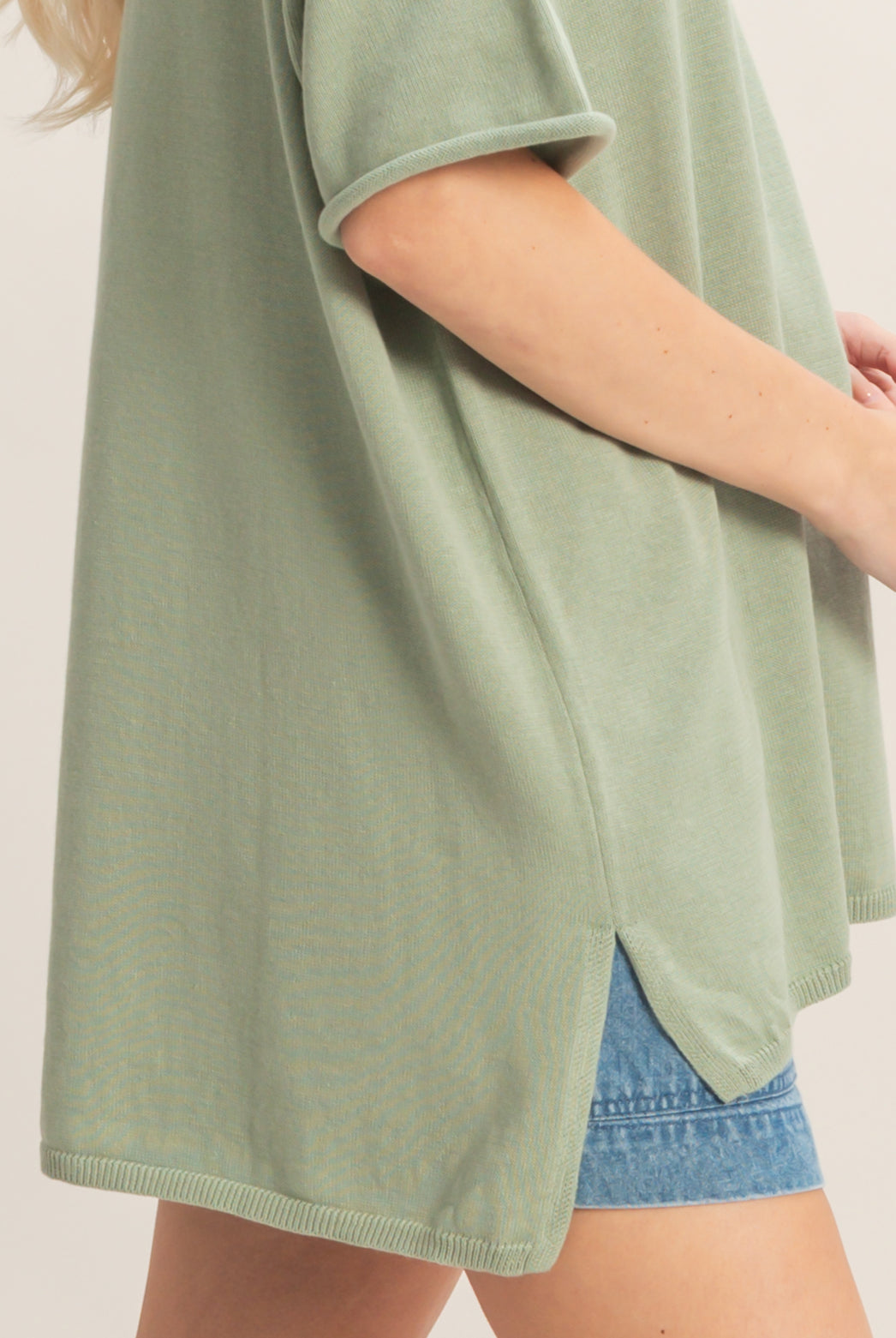 Wholesale Oversized Short Sleeve Round Neck Pocket Knit Top Clothing Tops DZ26A691 SAGE GREEN DOUBLE ZERO