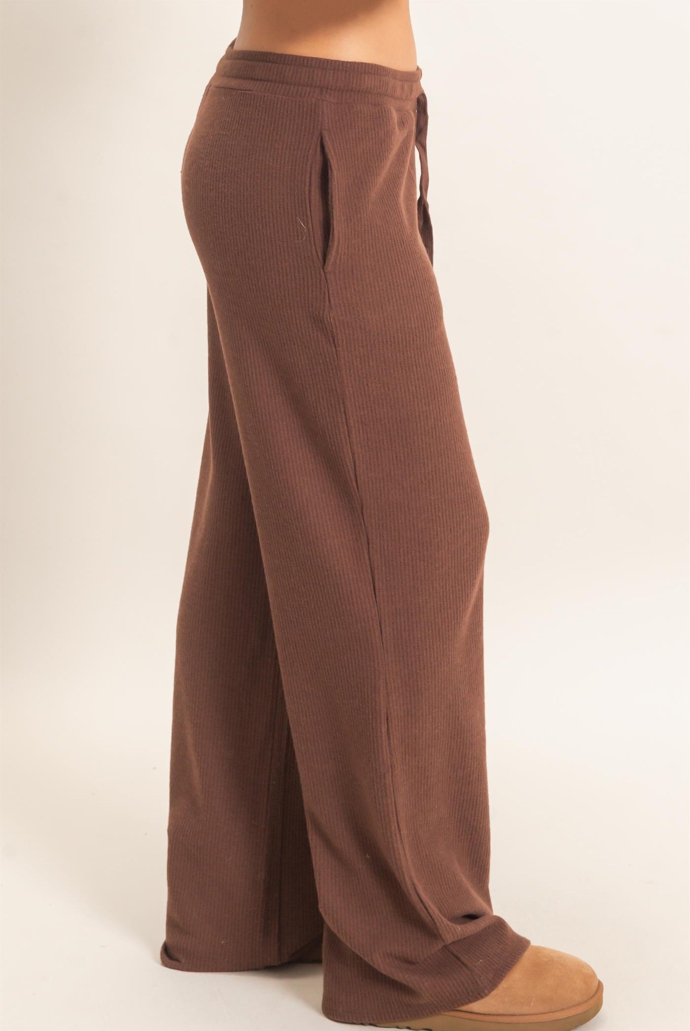 Wholesale Brushed Waffle Drawstring Pants Pants DZ26F313 DARK BROWN DOUBLE ZERO