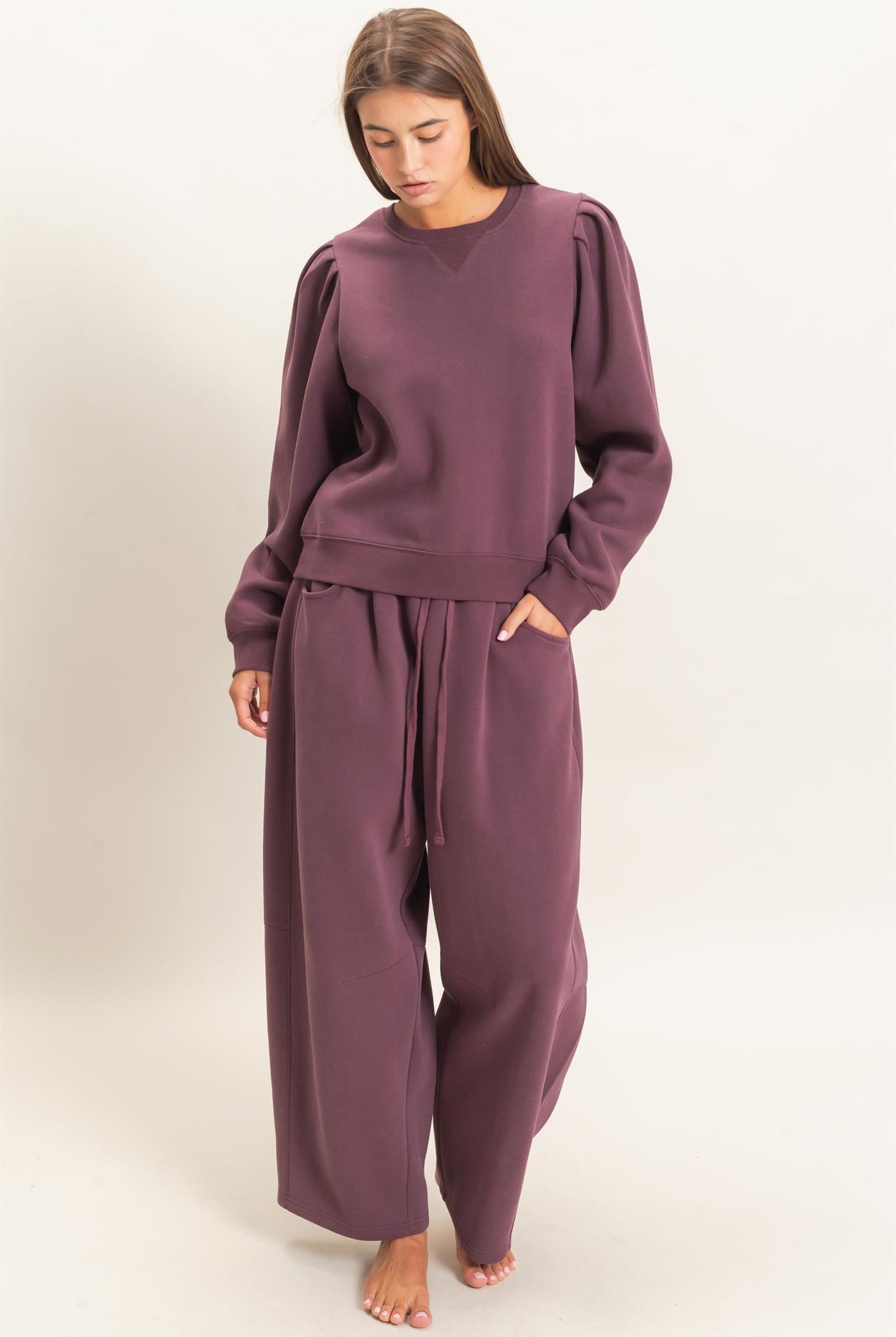 Wholesale Drawstring Waist Barrel Sweatpants Pants DZ26E290 COCOA DOUBLE ZERO