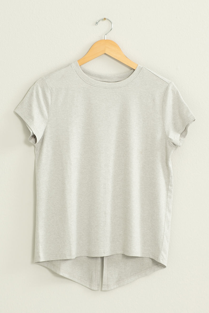 Wholesale All Yours Short Sleeve Open Back Tee Clothing Tops DZ22E576 LIGHT HEATHER GRAY DOUBLE ZERO