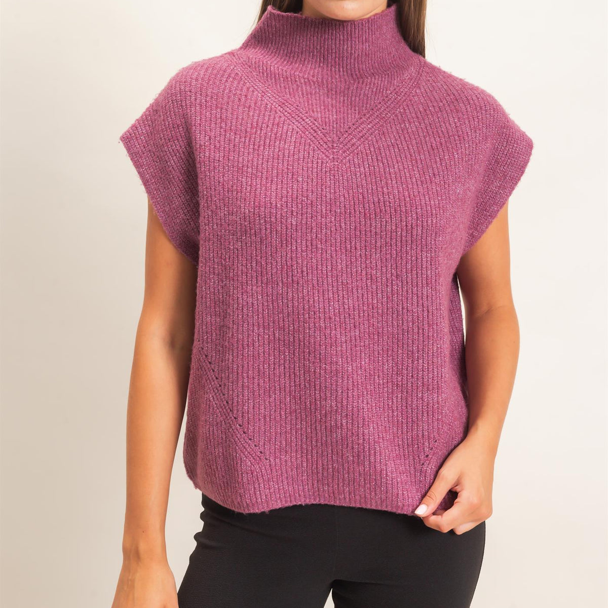 Wholesale Sleeveless High Neck Sweater Sweaters DZ26E295 PLUM DOUBLE ZERO