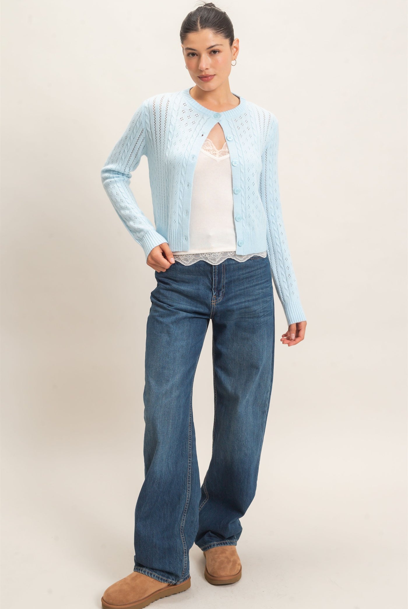 Wholesale Cable Knit Cardigan Cardigans HF26E150 BLUE HYFVE
