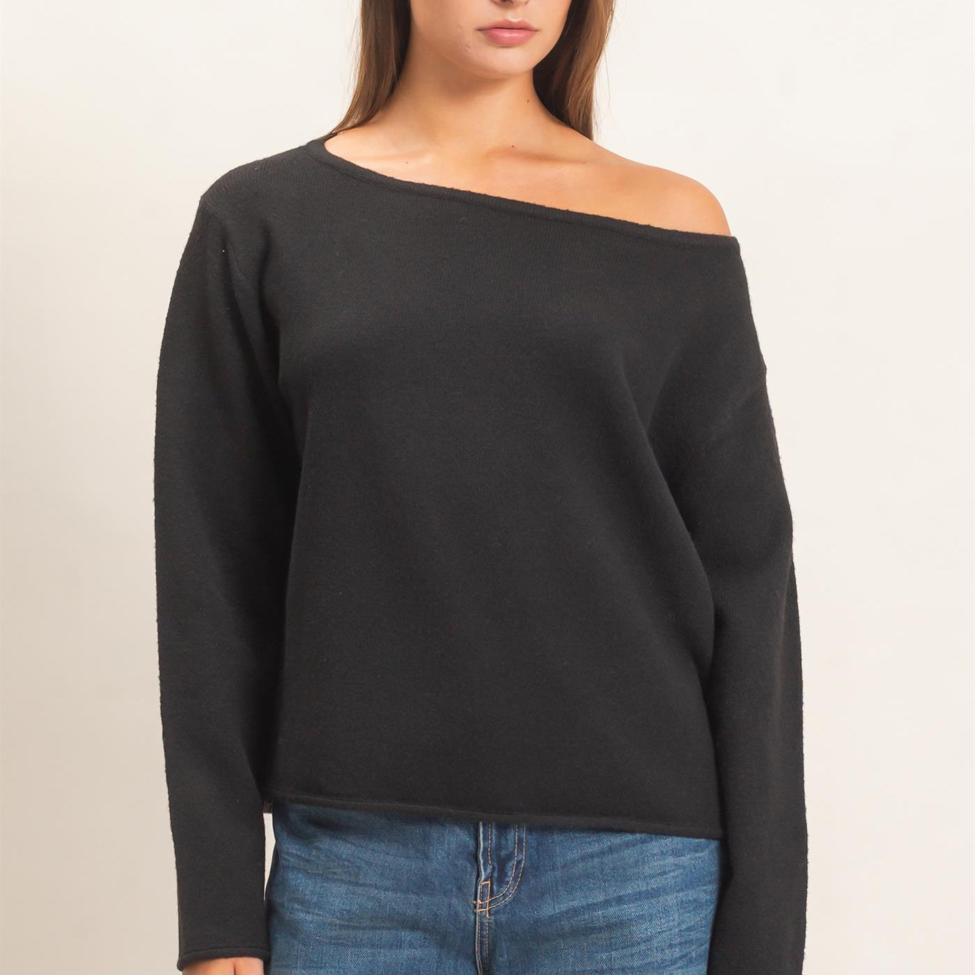 Wholesale Off The Shoulder Sweater Sweaters DZ26E652 BLACK DOUBLE ZERO