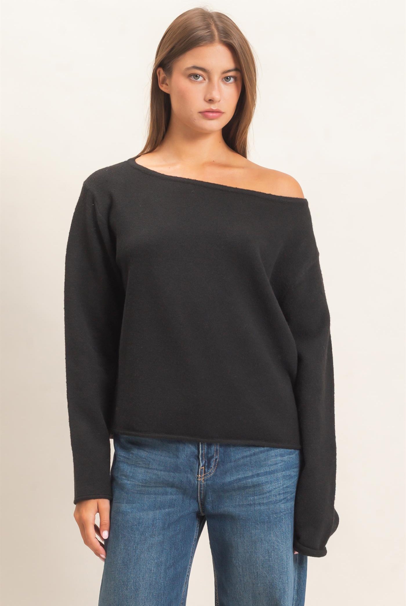 Wholesale Off The Shoulder Sweater Sweaters DZ26E652 BLACK DOUBLE ZERO
