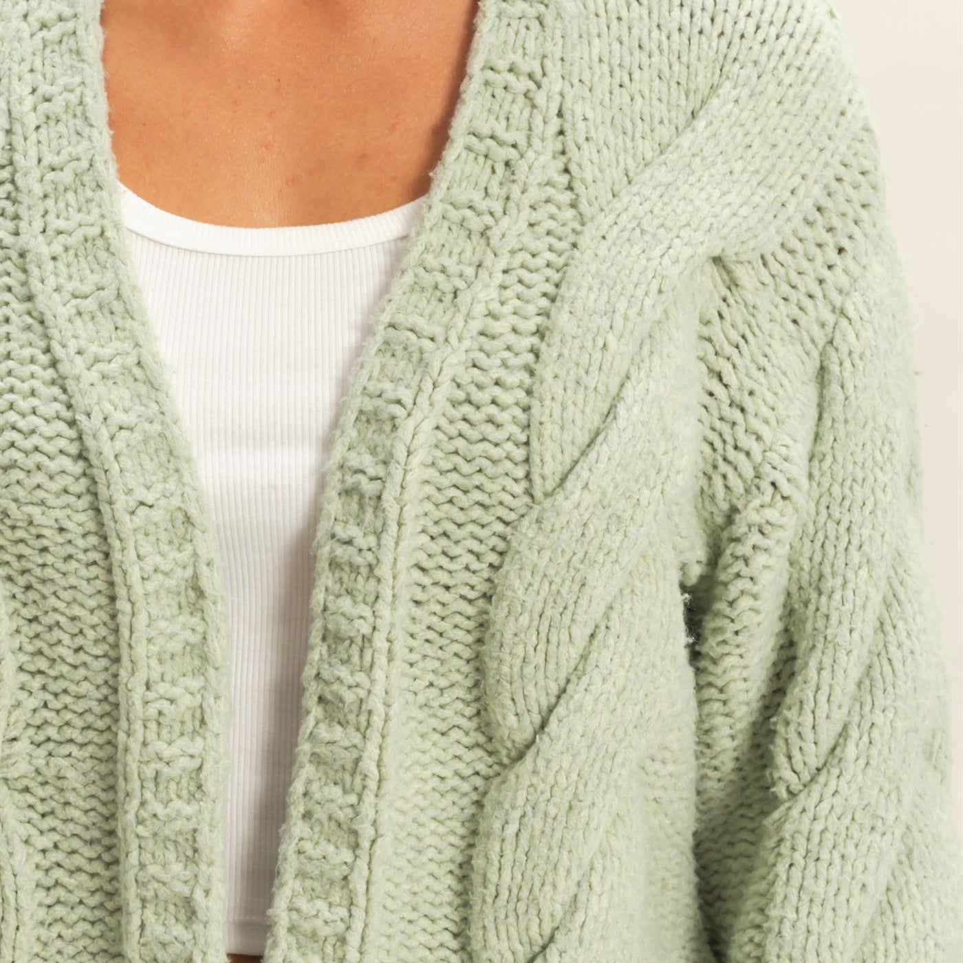 Wholesale Oversized Cable Knit Open Front Cardigan Sweater Cardigans DZ25F072 SAGE GREEN DOUBLE ZERO