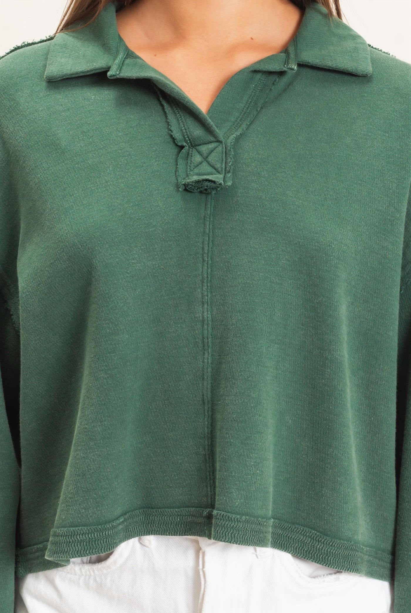 Wholesale Mineral Wash Textured Collar Top Polos DZ26E814 DARK GREEN DOUBLE ZERO