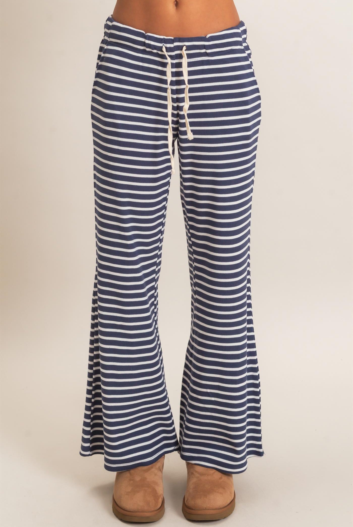 Wholesale Low Rise Striped Waffle Knit Pants Pants DZ26E553 NAVY DOUBLE ZERO