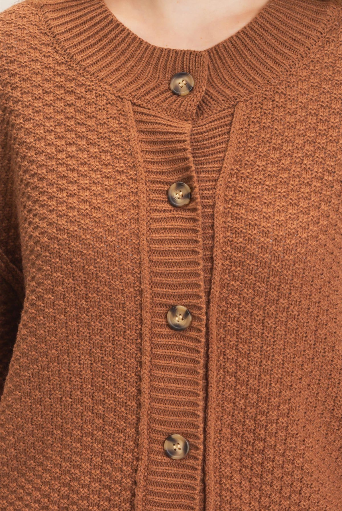 Wholesale Textured Knit Button-Front Cardigan Cardigans HF26C409 BROWN HYFVE