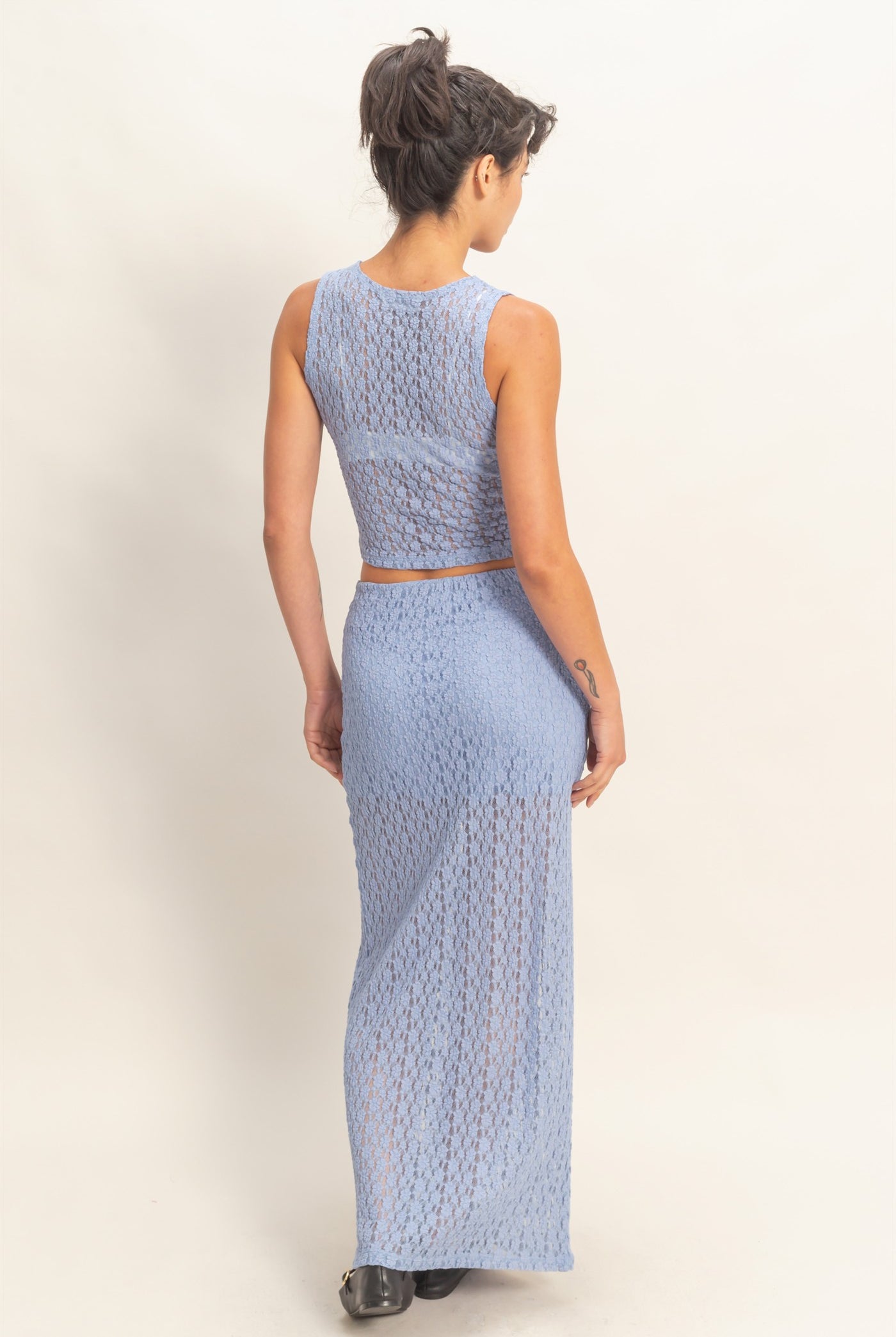 Wholesale Round Neck Lace Top & Lace Maxi Skirt Set Clothing DZ26C670-SET PALE INDIGO DOUBLE ZERO