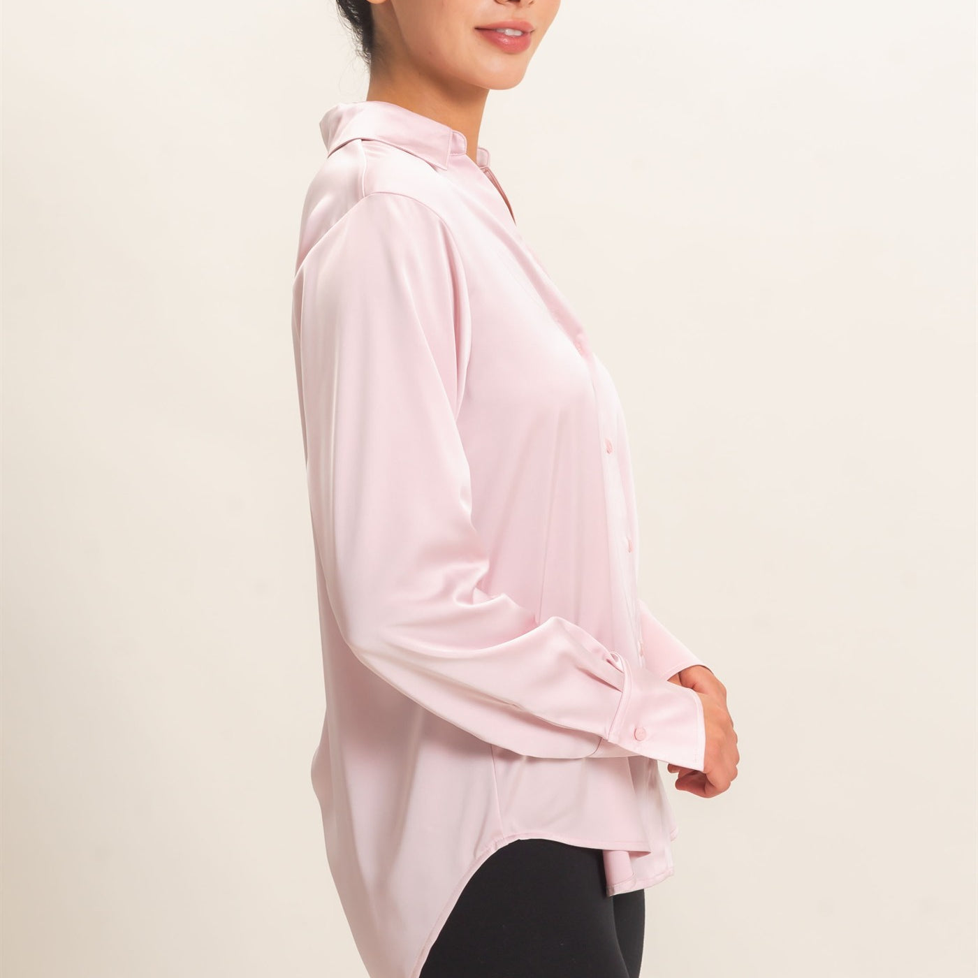 Wholesale Satin Button-Down Shirts Shirts DZ26E265 LIGHT PINK DOUBLE ZERO