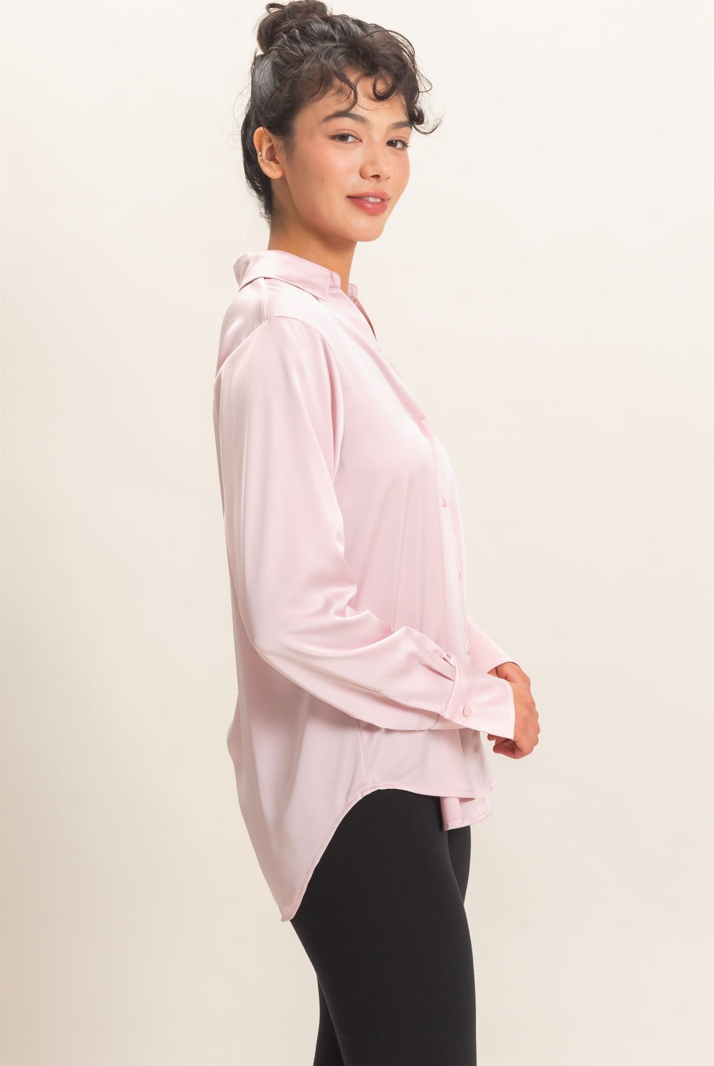 Wholesale Satin Button-Down Shirts Shirts DZ26E265 LIGHT PINK DOUBLE ZERO
