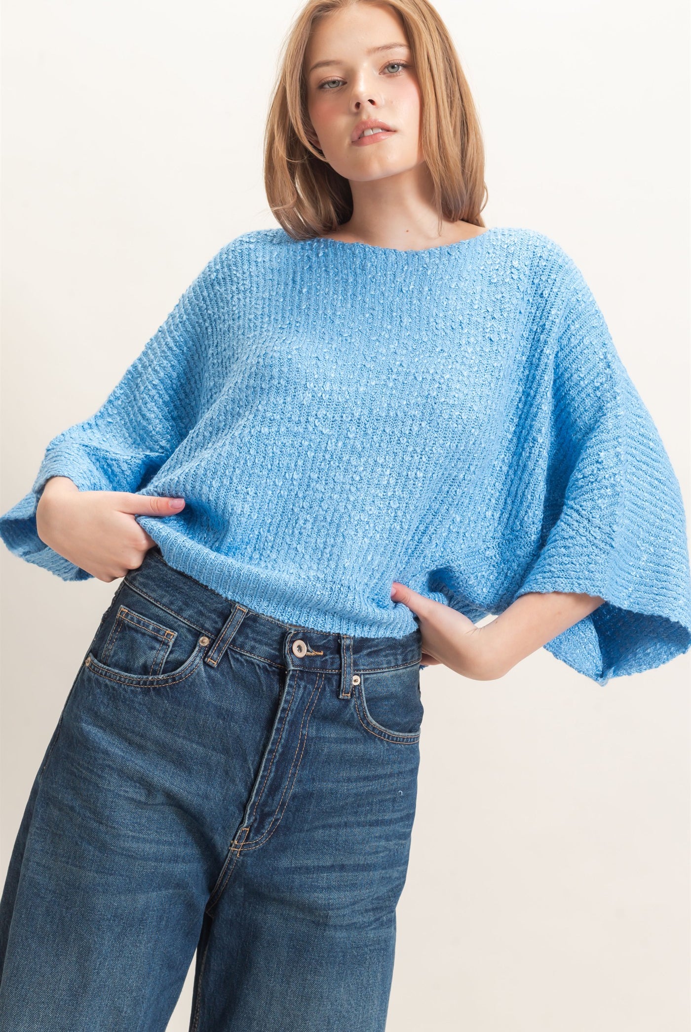 Wholesale Ribbed Boat Neck Sweater Sweaters HF26F201 BLUE HYFVE