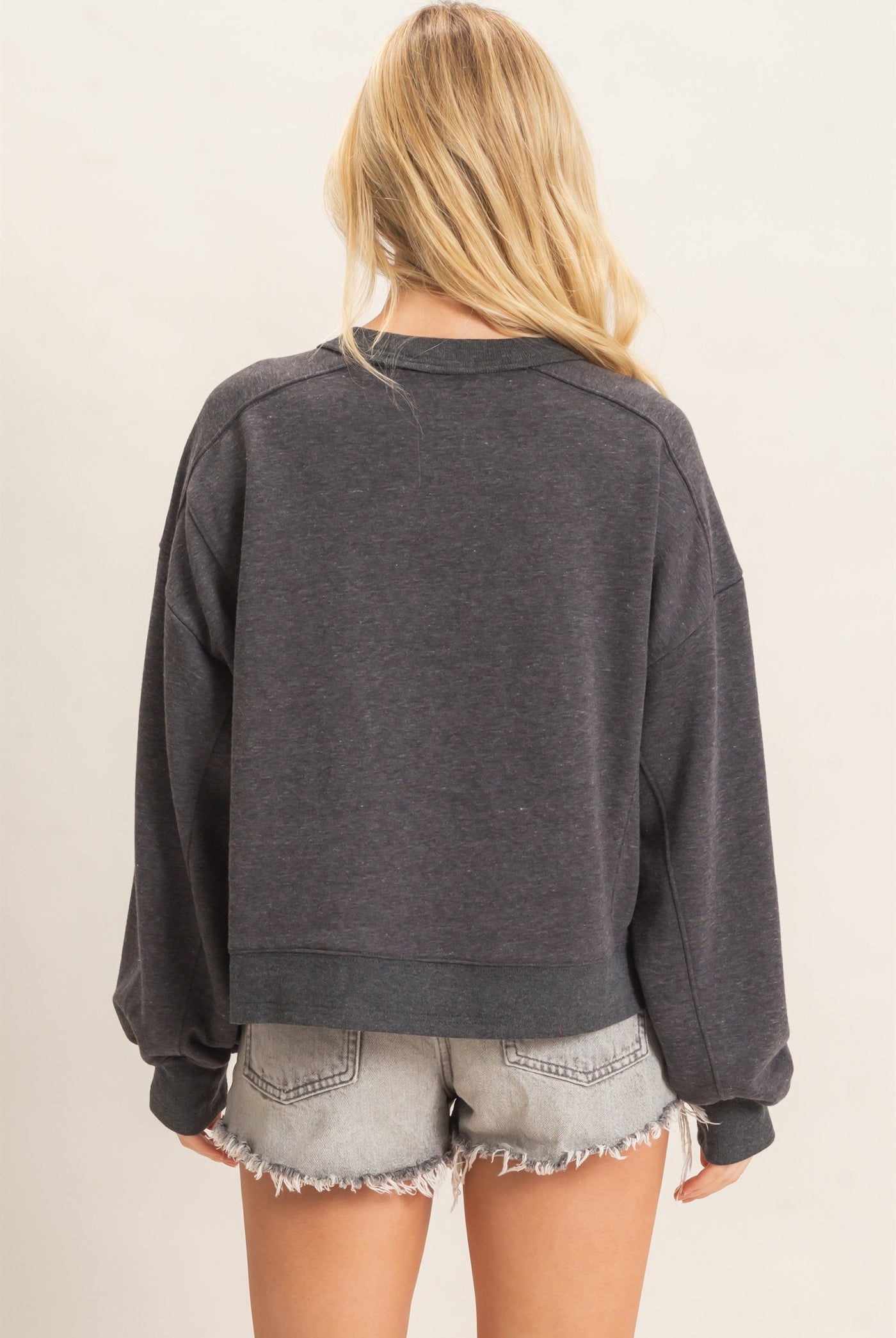 Wholesale Ribbed Crew Neck Sweatshirt Sweatshirts HF26F087 CHARCOAL HYFVE