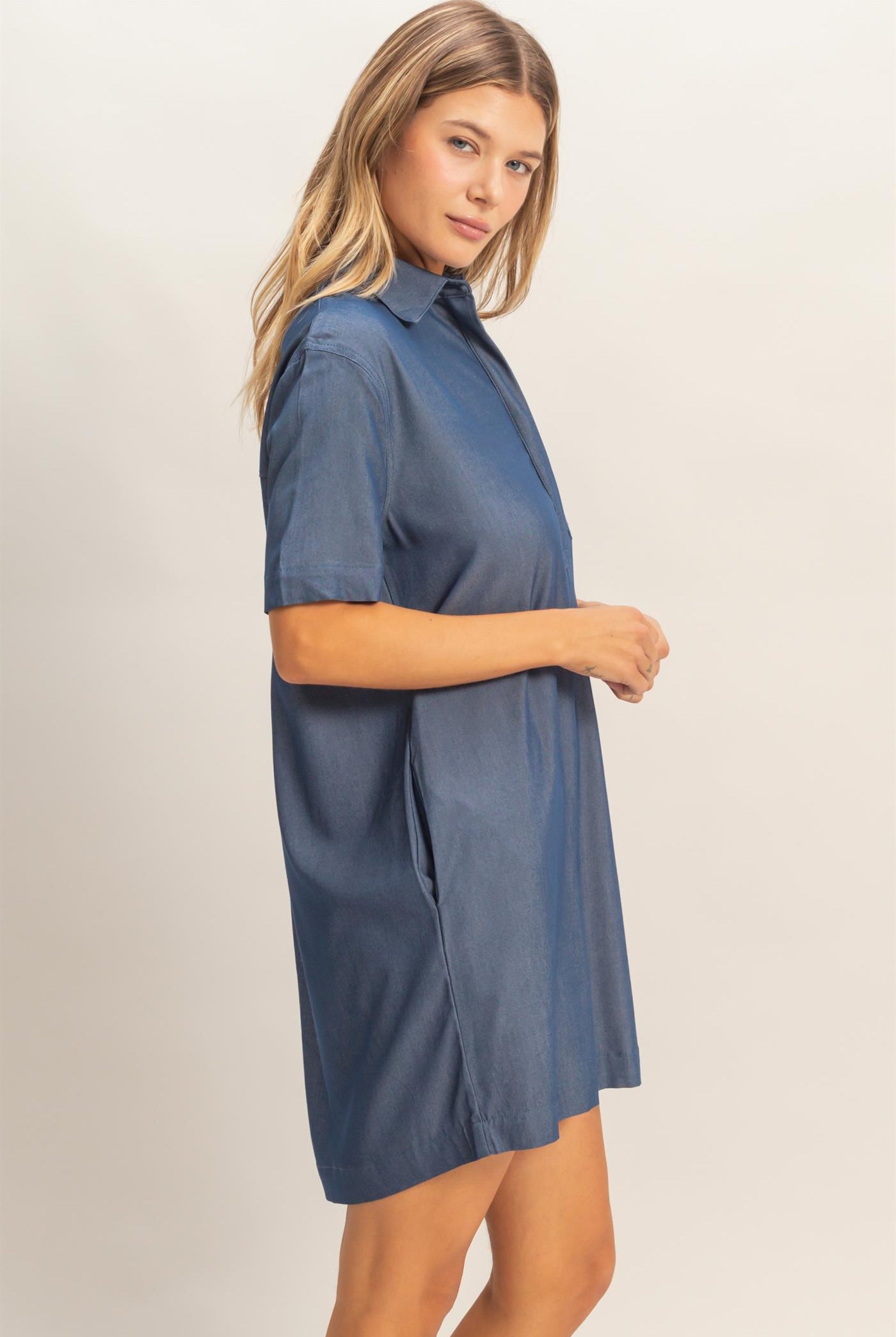 Wholesale Collared Shirt Dress Dresses HF26E427-D D.DENIM HYFVE