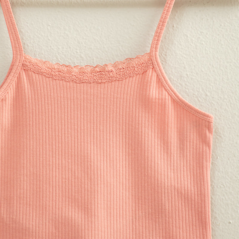 Wholesale Ribbed Lace Detail Cami Crop Top Clothing Tops DZ22C573 TEAK ROSE DOUBLE ZERO
