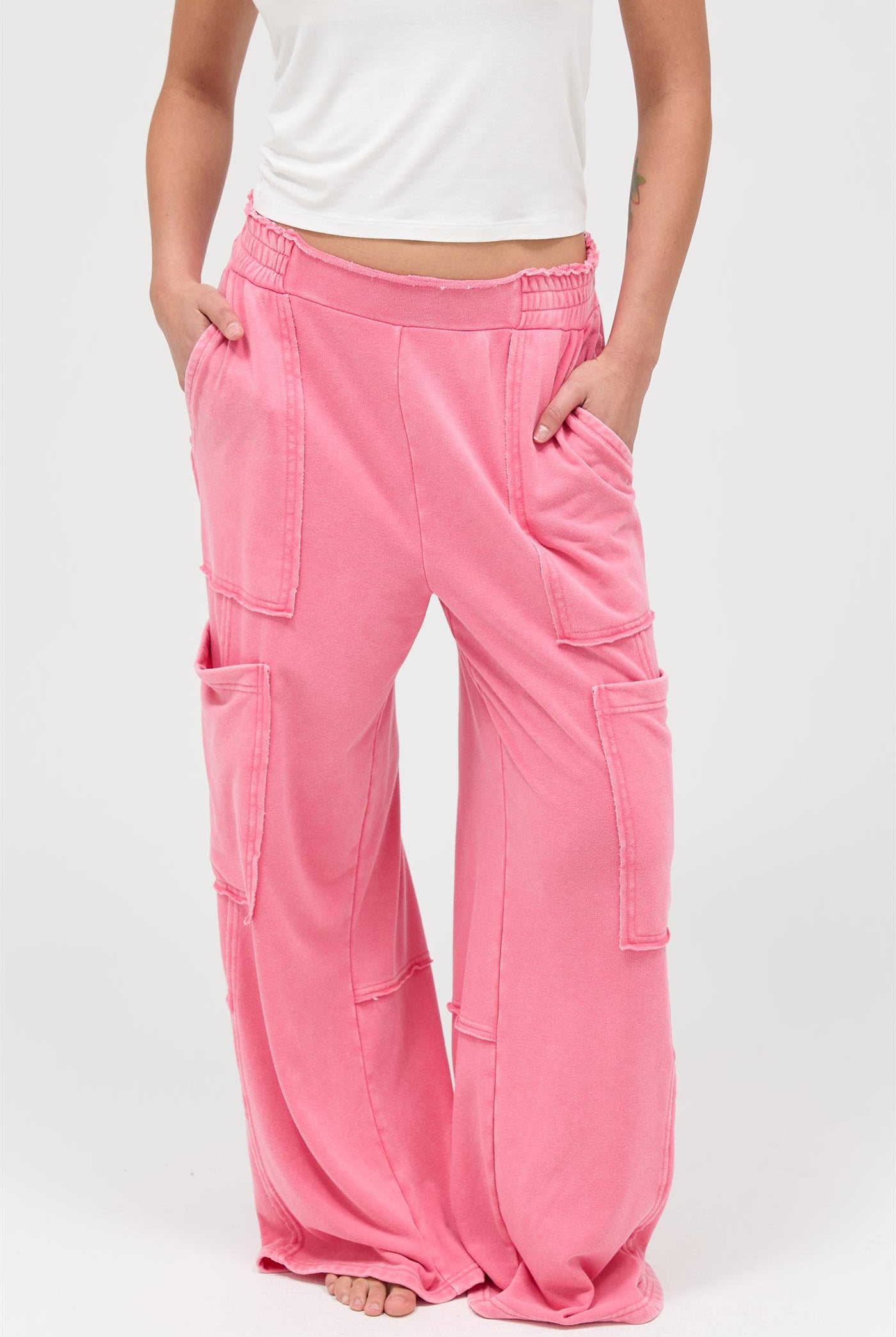 Wholesale Mineral Wash Wide Leg Cargo Pants Pants DZ26A256 TAFFY PINK DOUBLE ZERO