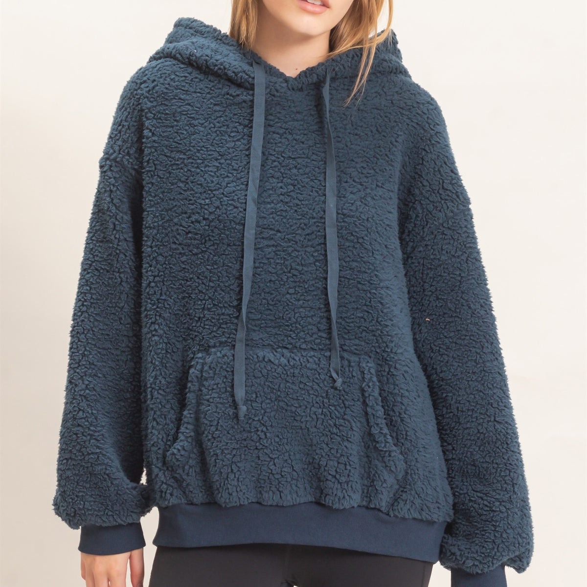 Wholesale Plush Sherpa Pullover Hoodie Hoodies HF26F289 MIDNIGHT BLUE HYFVE