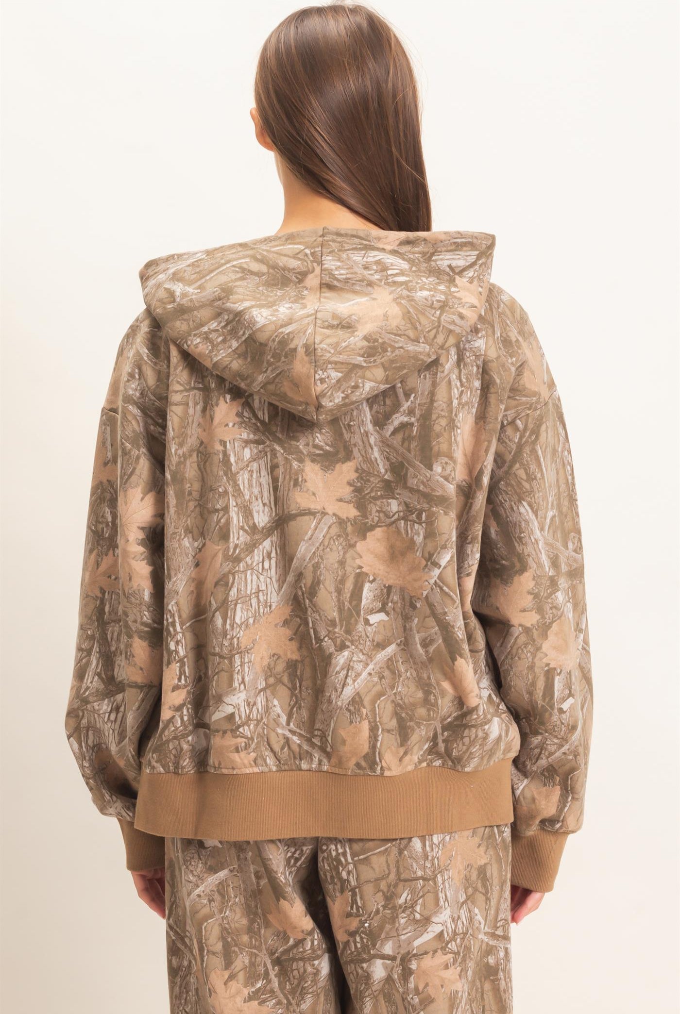 Wholesale Tree Camouflage Zip-Up Hoodie Outerwear DZ26E291 BROWN DOUBLE ZERO
