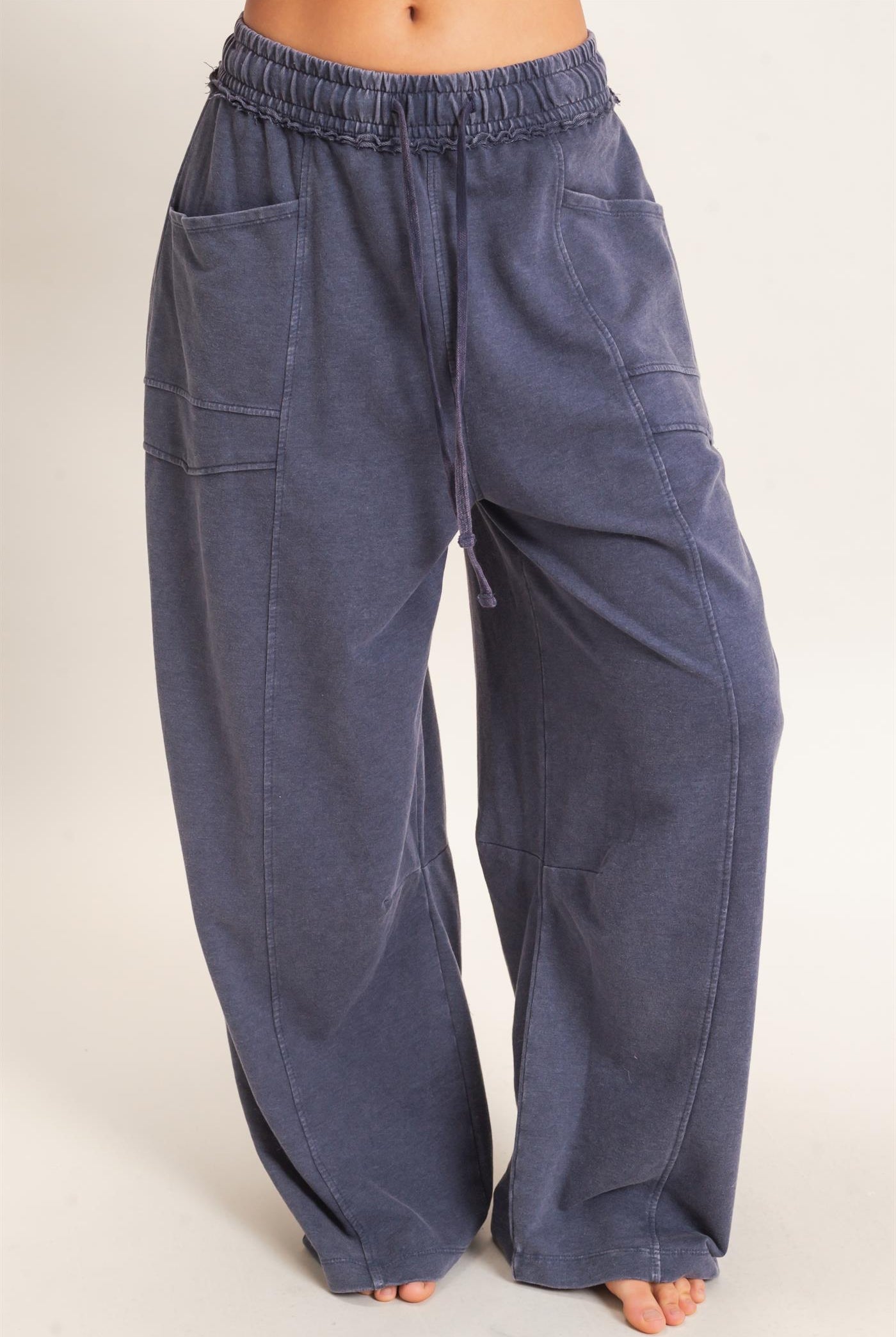 Wholesale Mineral Washed Barrel Sweatpants Pants DZ26F246 NAVY DOUBLE ZERO