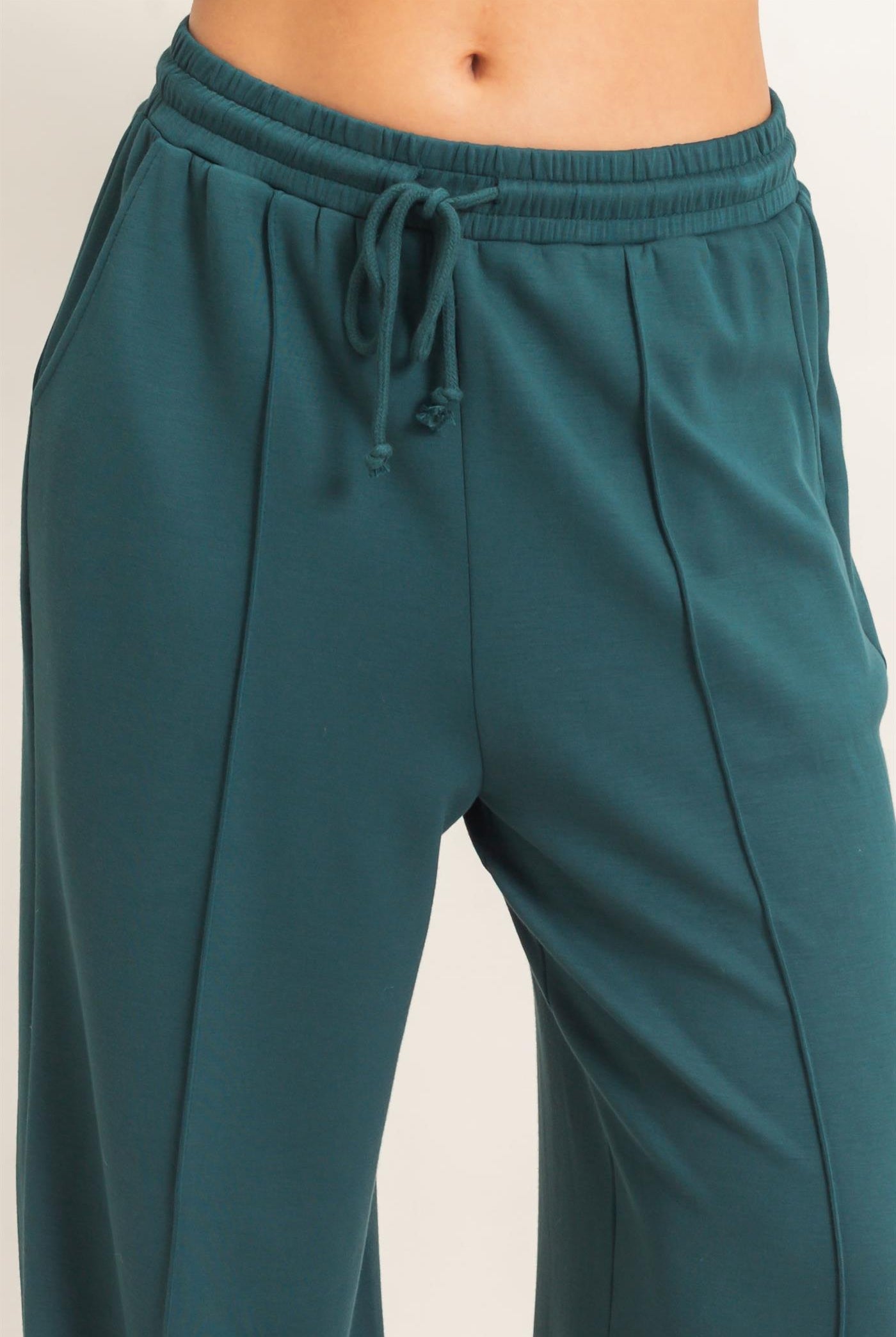 Wholesale Drawstring Waist Pintuck Wide Leg Pants Pants DZ26E384 DEEP GREEN HYFVE