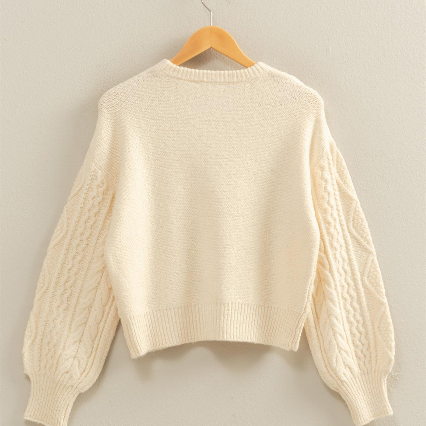 Wholesale Cable Knit Balloon Sleeve Sweater Sweaters DZ25F126 CREAM DOUBLE ZERO