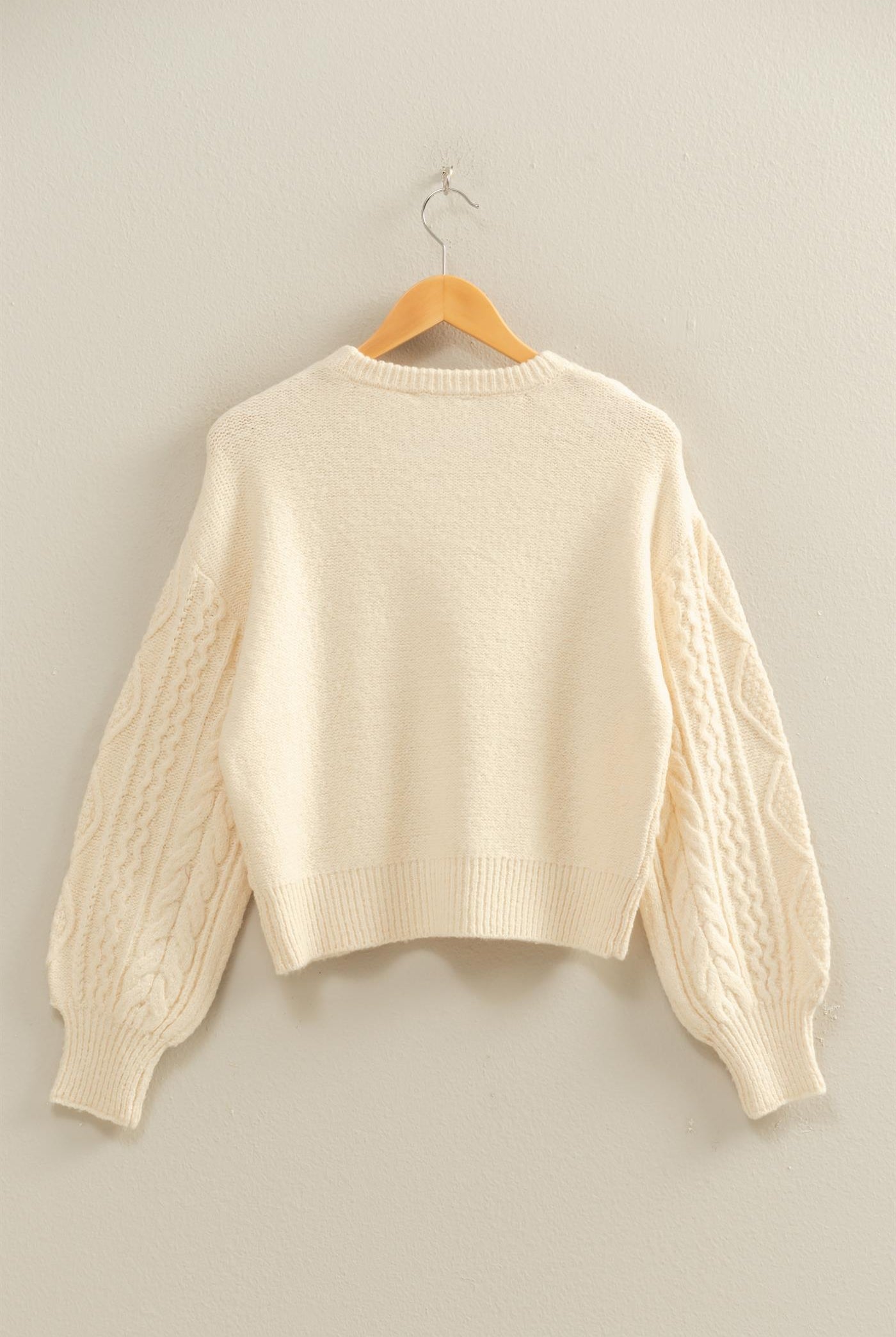 Wholesale Cable Knit Balloon Sleeve Sweater Sweaters DZ25F126 CREAM DOUBLE ZERO
