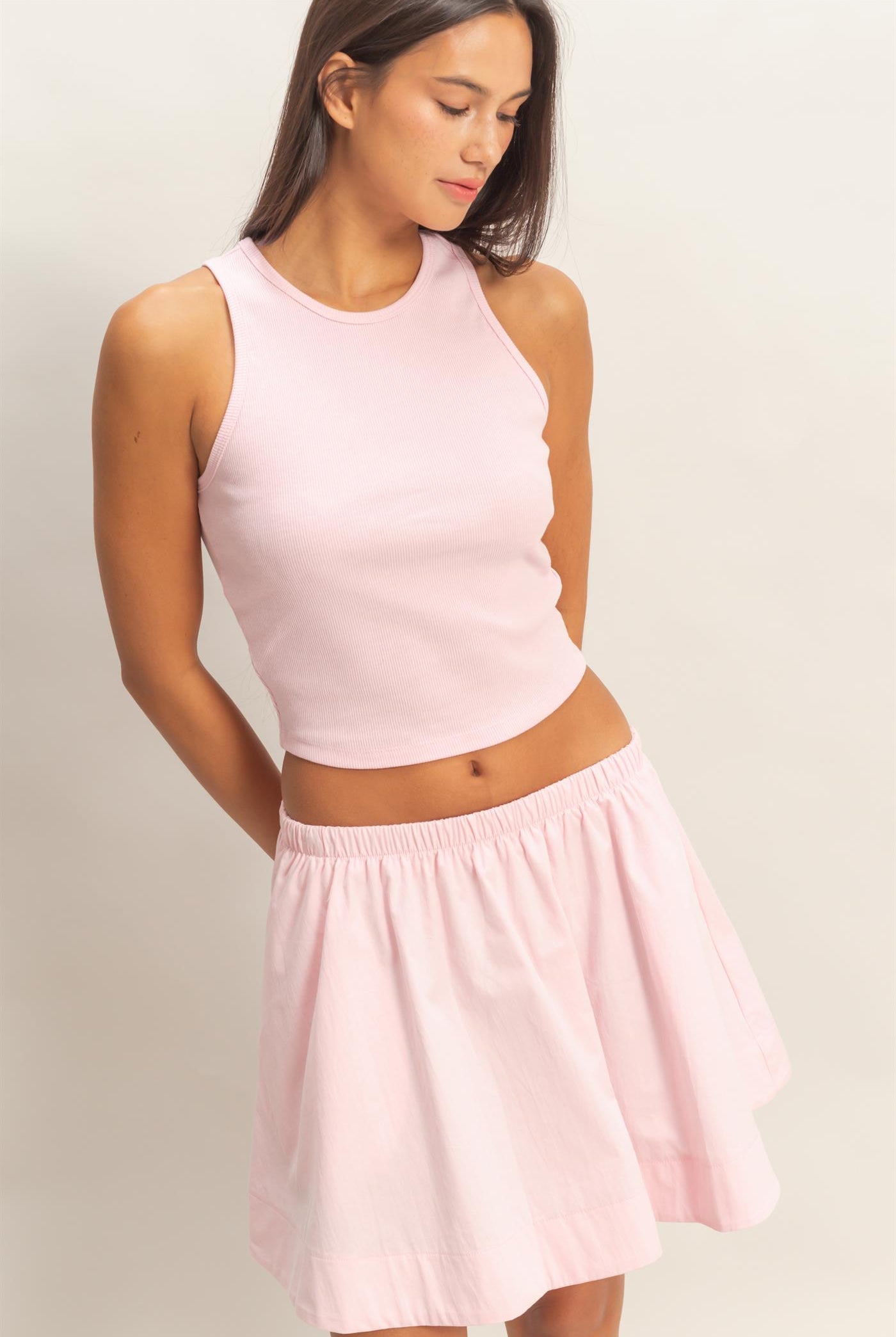 Wholesale Sleeveless Ribbed Top And Skirt Set Clothing DZ26C346-SET SOFT PINK DOUBLE ZERO