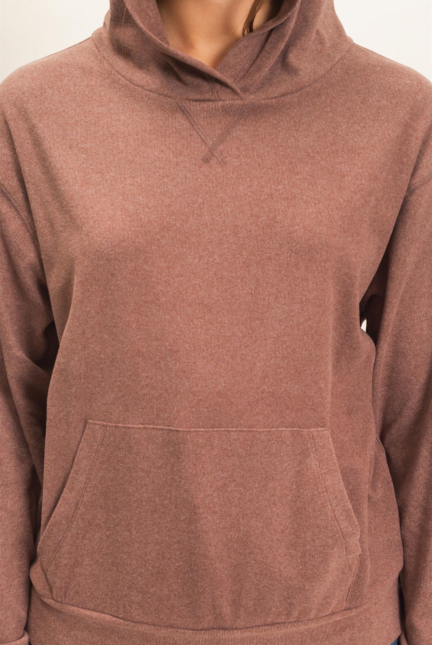 Wholesale Long Sleeve Hoodie With Kangaroo Pocket Hoodies DZ26F276 DARK BROWN DOUBLE ZERO