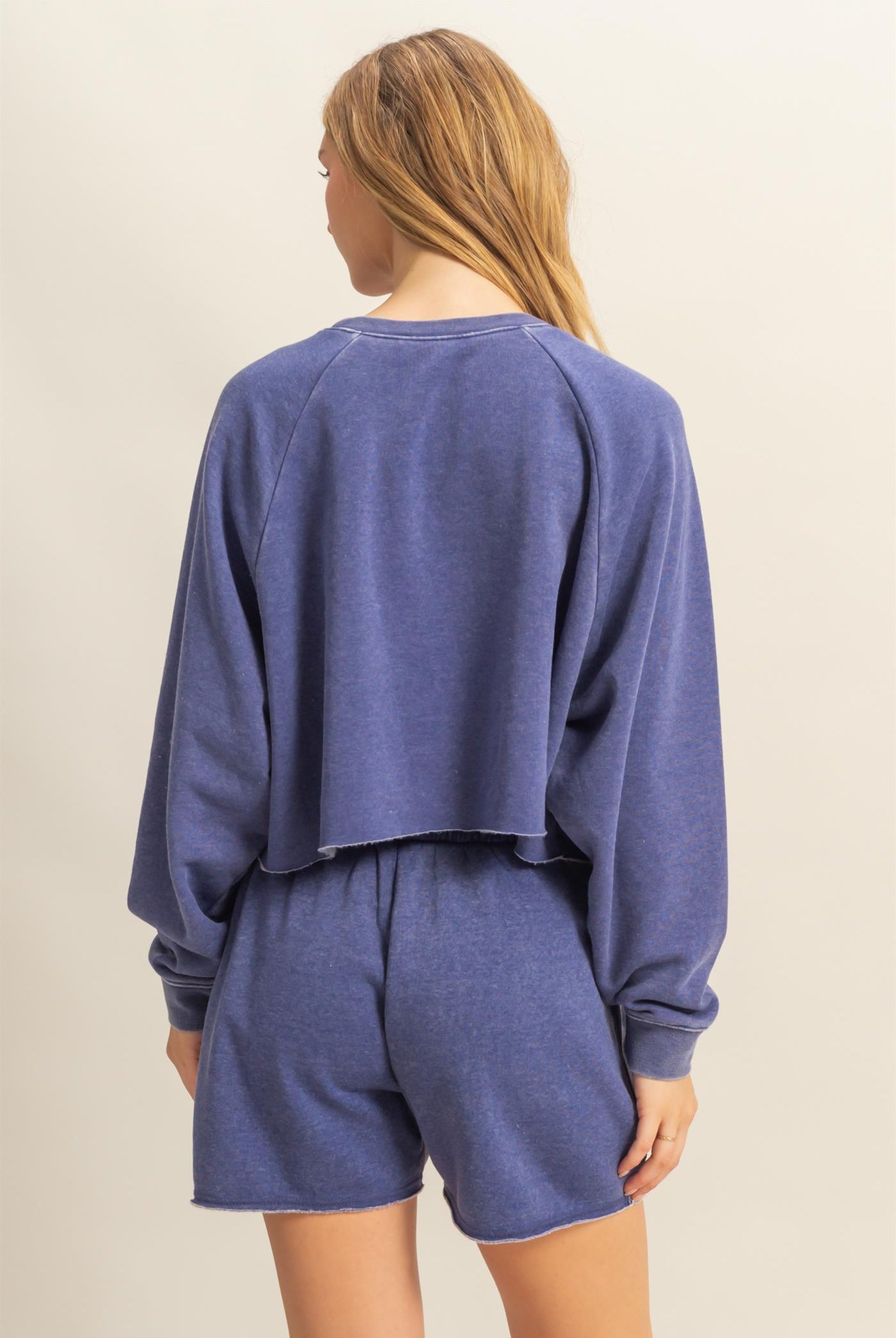 Wholesale Laid Back Crop Sweatshirt Sweatshirts DZ25C445 DUSTY INDIGO DOUBLE ZERO