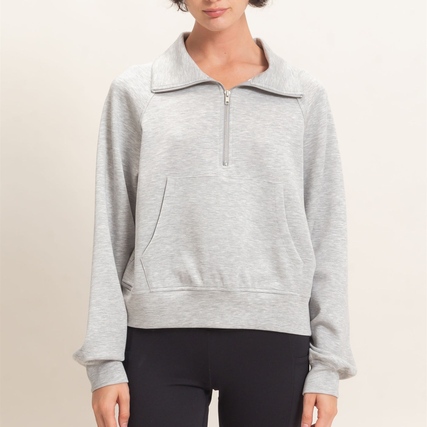 Wholesale Half-Zip Collar Raglan Pullover Sweatshirts DZ26C967 HEATHER GRAY DOUBLE ZERO