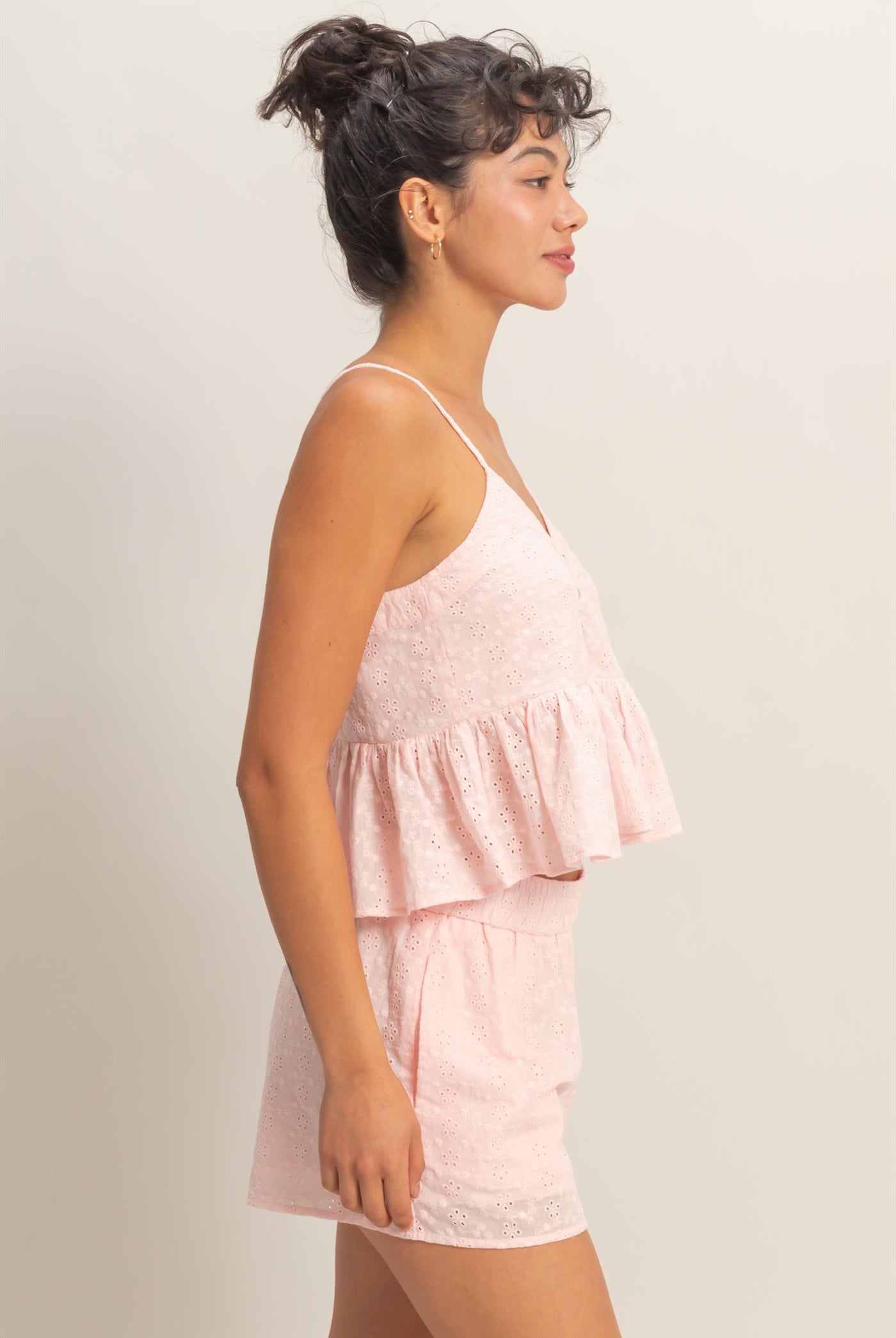 Wholesale Eyelet Button Detail Peplum Top Camisoles DZ26A783 SOFT PINK DOUBLE ZERO