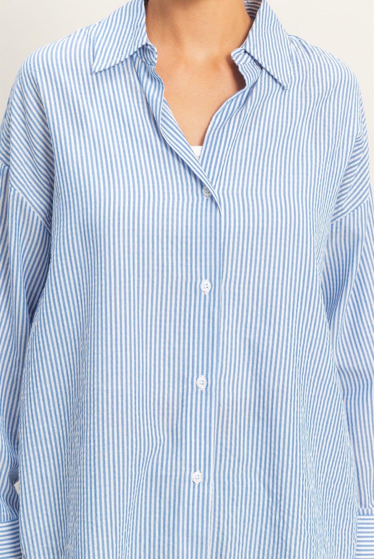 Wholesale Striped Button-Up Shirt Shirts DZ26A737 BLUE DOUBLE ZERO