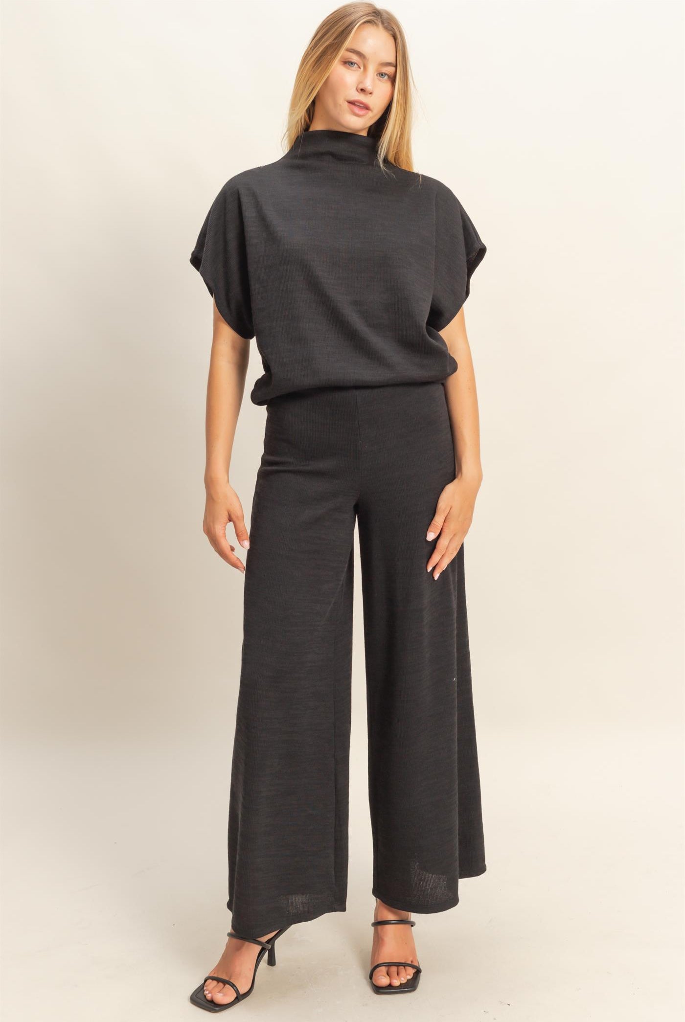 Wholesale Dolman Sleeve Top And Pant Set Clothing HF26F225-SET-D BLACK HYFVE