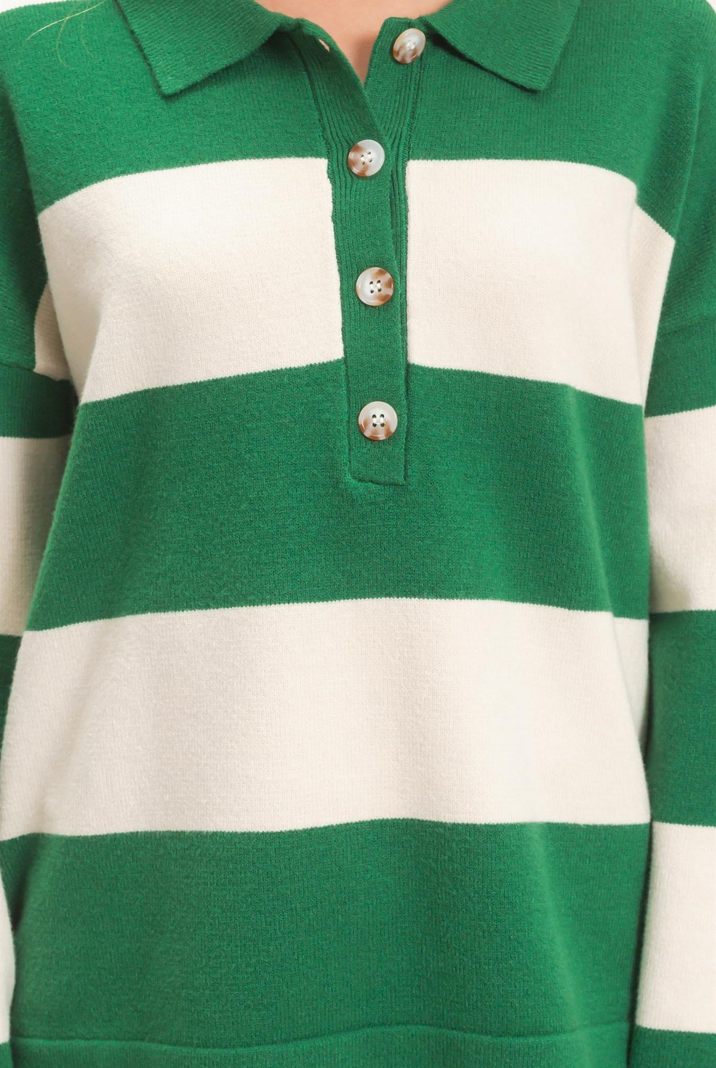 Wholesale Striped Button-Up Sweater Sweaters HF26F198 GREEN HYFVE