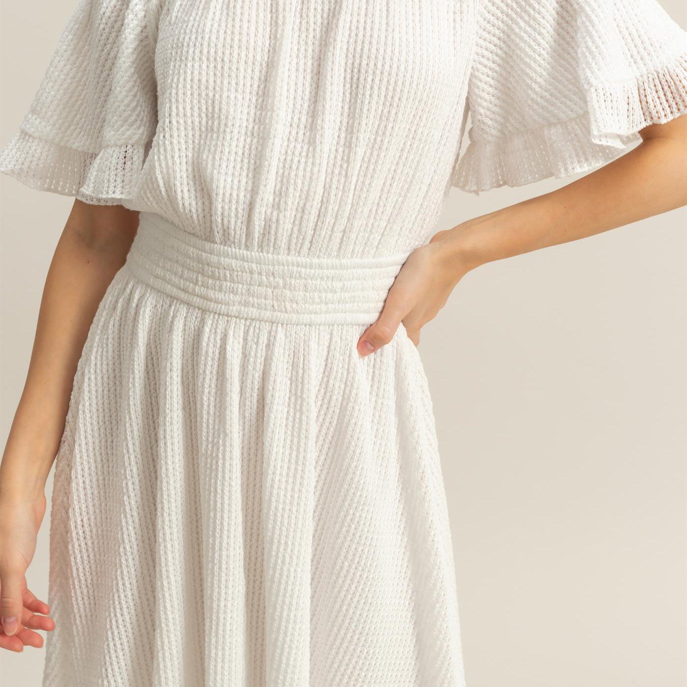 Wholesale Crochet Off-The-Shoulder Mini Dress Dresses HF25E125 WHITE HYFVE