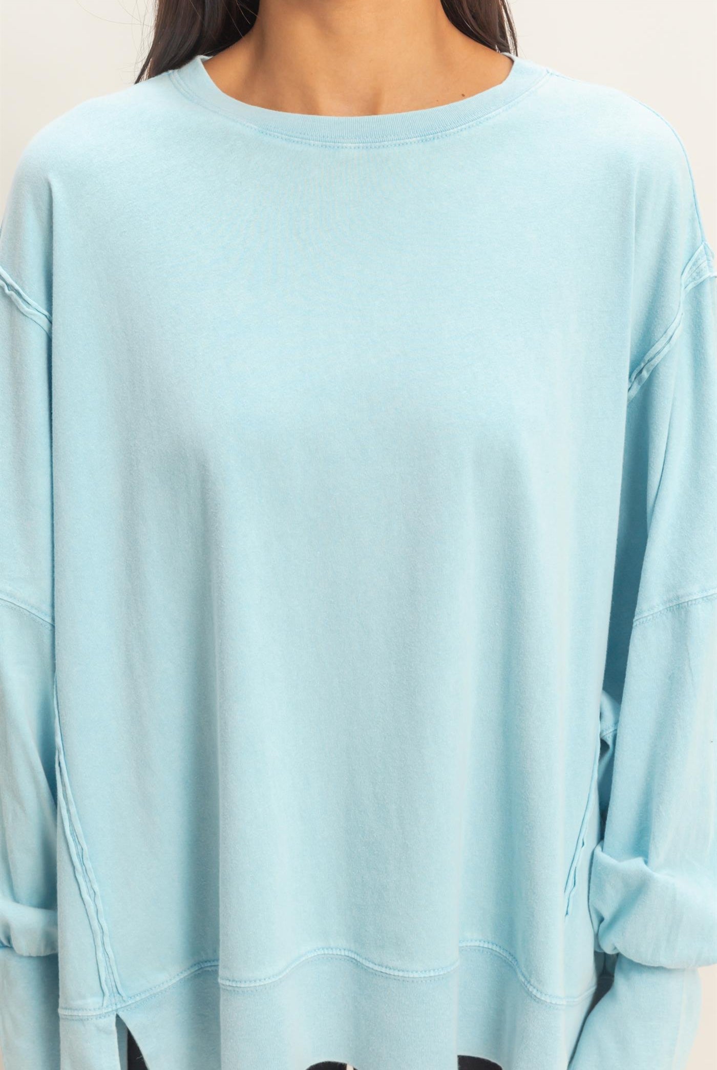 Wholesale Oversized Seam Detail Long Sleeve Top Sweatshirts DZ26C774 BLUE DOUBLE ZERO