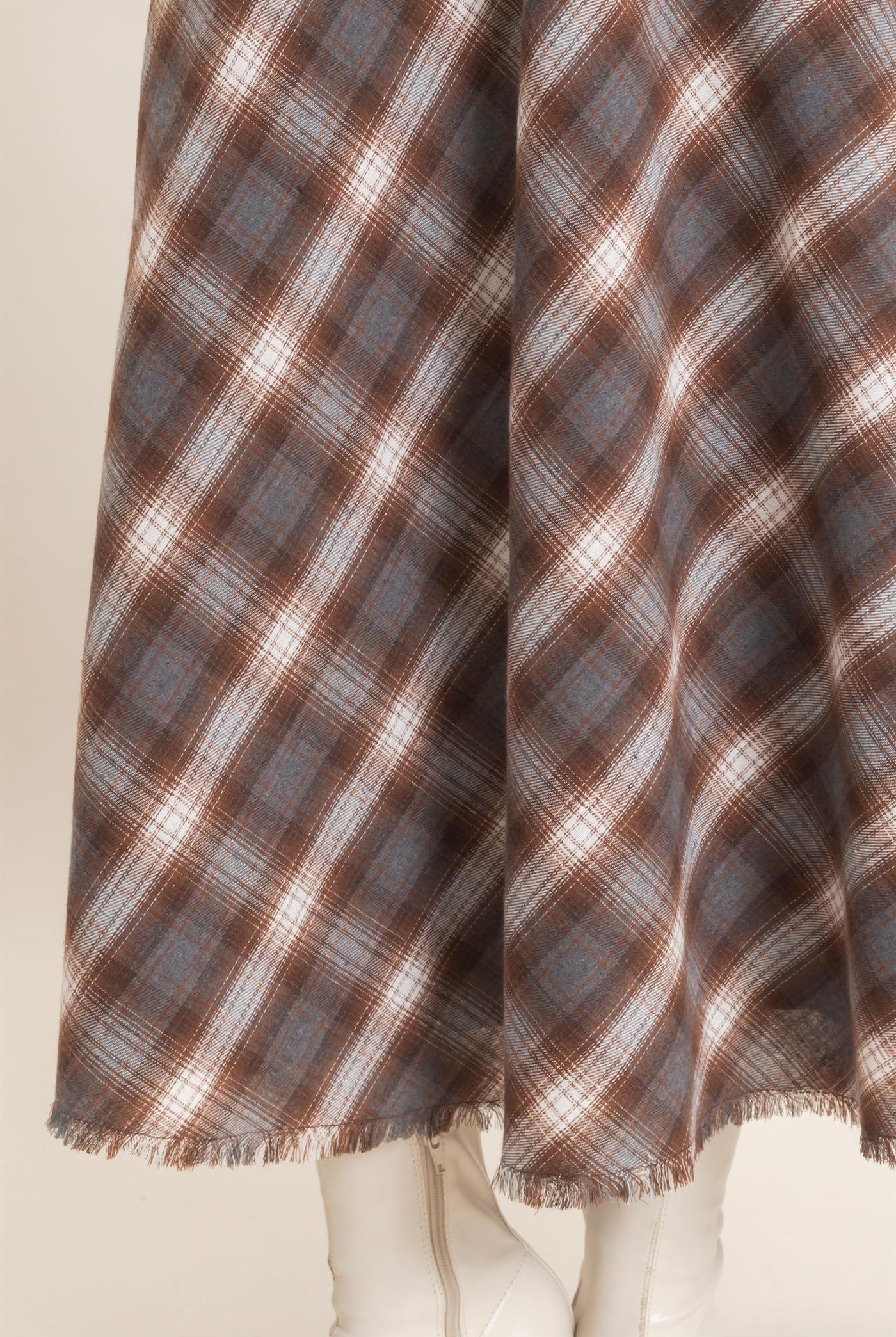 Wholesale A-Line Plaid Frayed Hem Skirt Skirts HF26E972 BROWN HYFVE