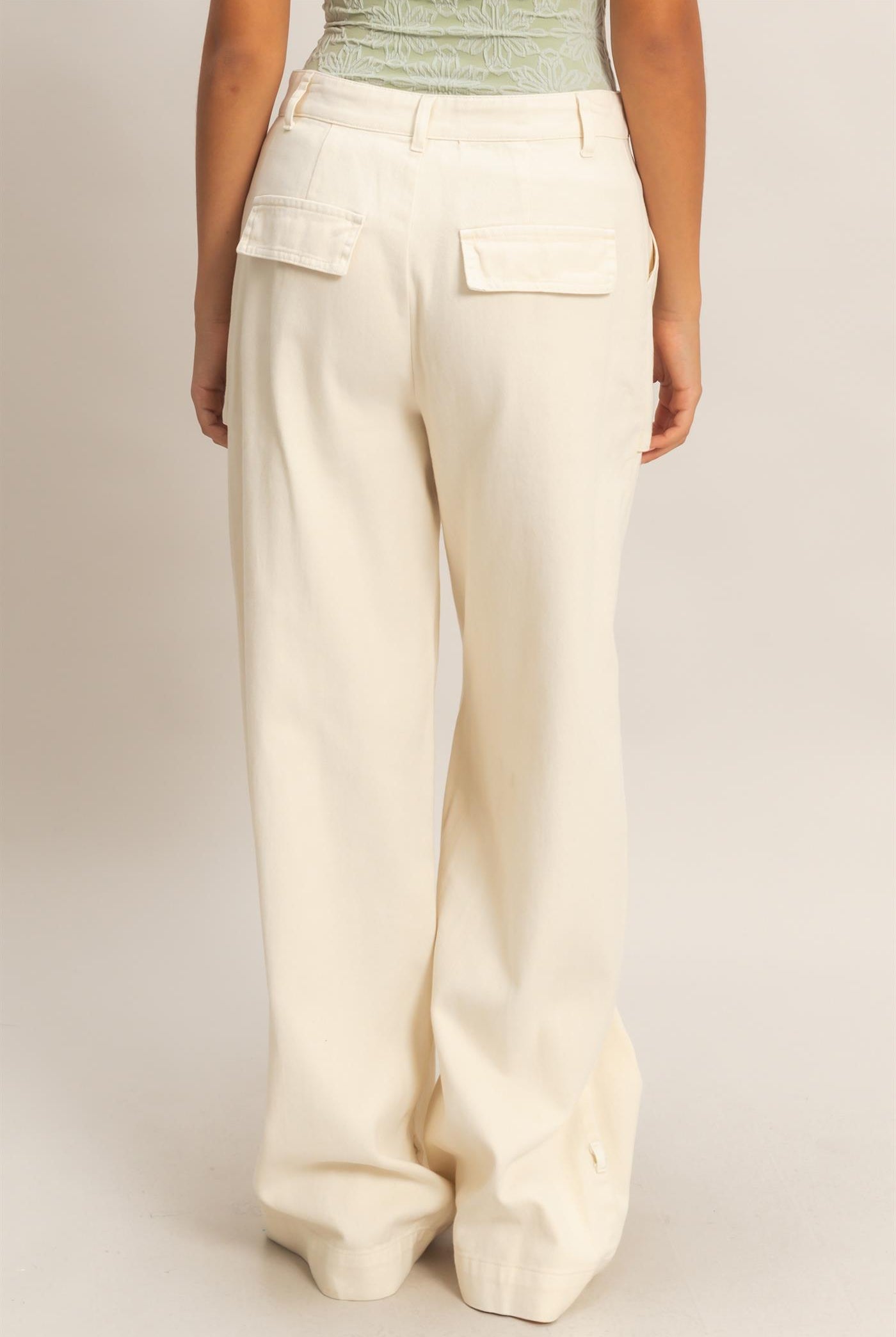 Wholesale High Rise Cargo Pants With Ankle Ties Pants DZ24C156 CREAM DOUBLE ZERO