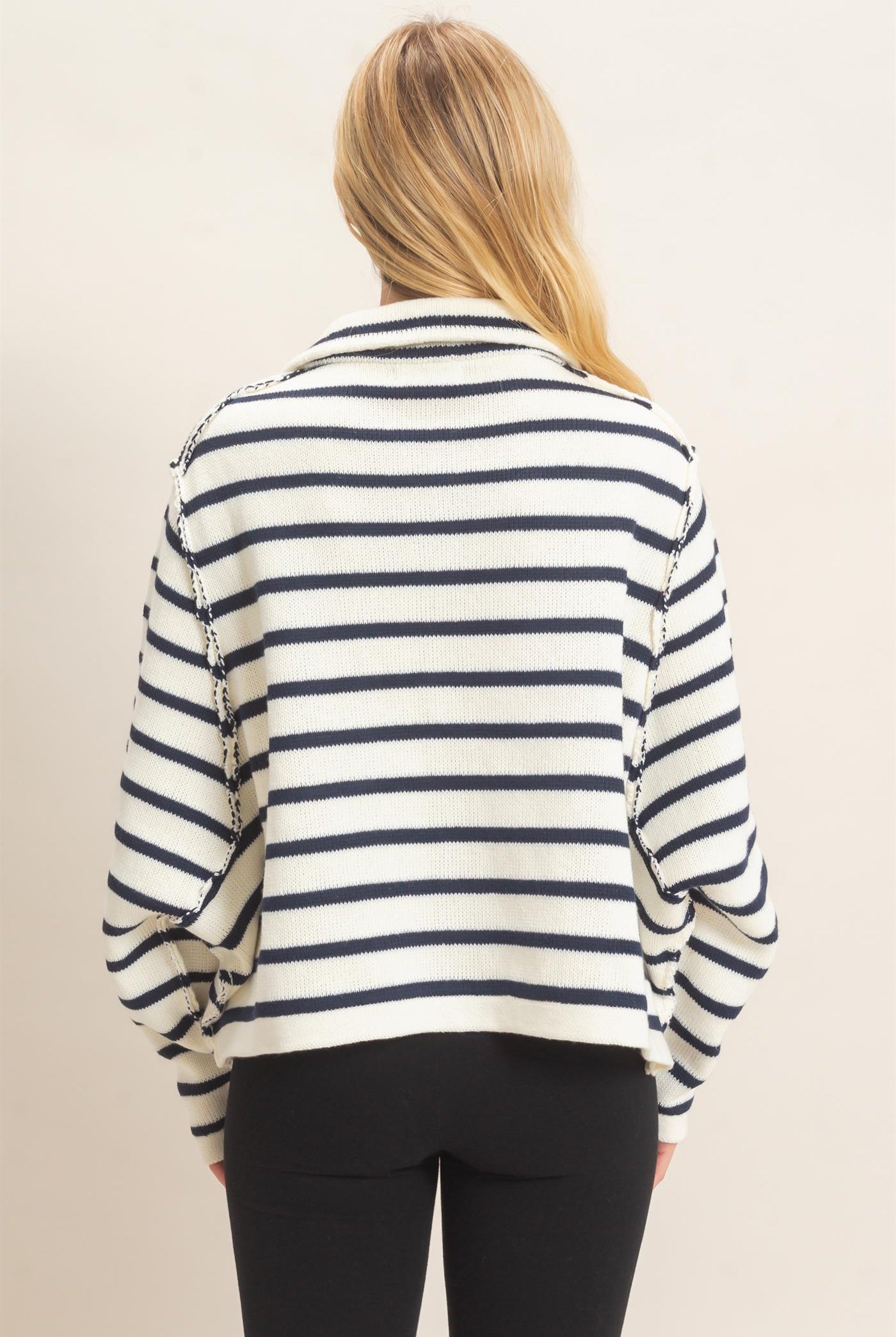 Wholesale Striped Button Front Cardigan Sweaters HF26F197 CREAM HYFVE