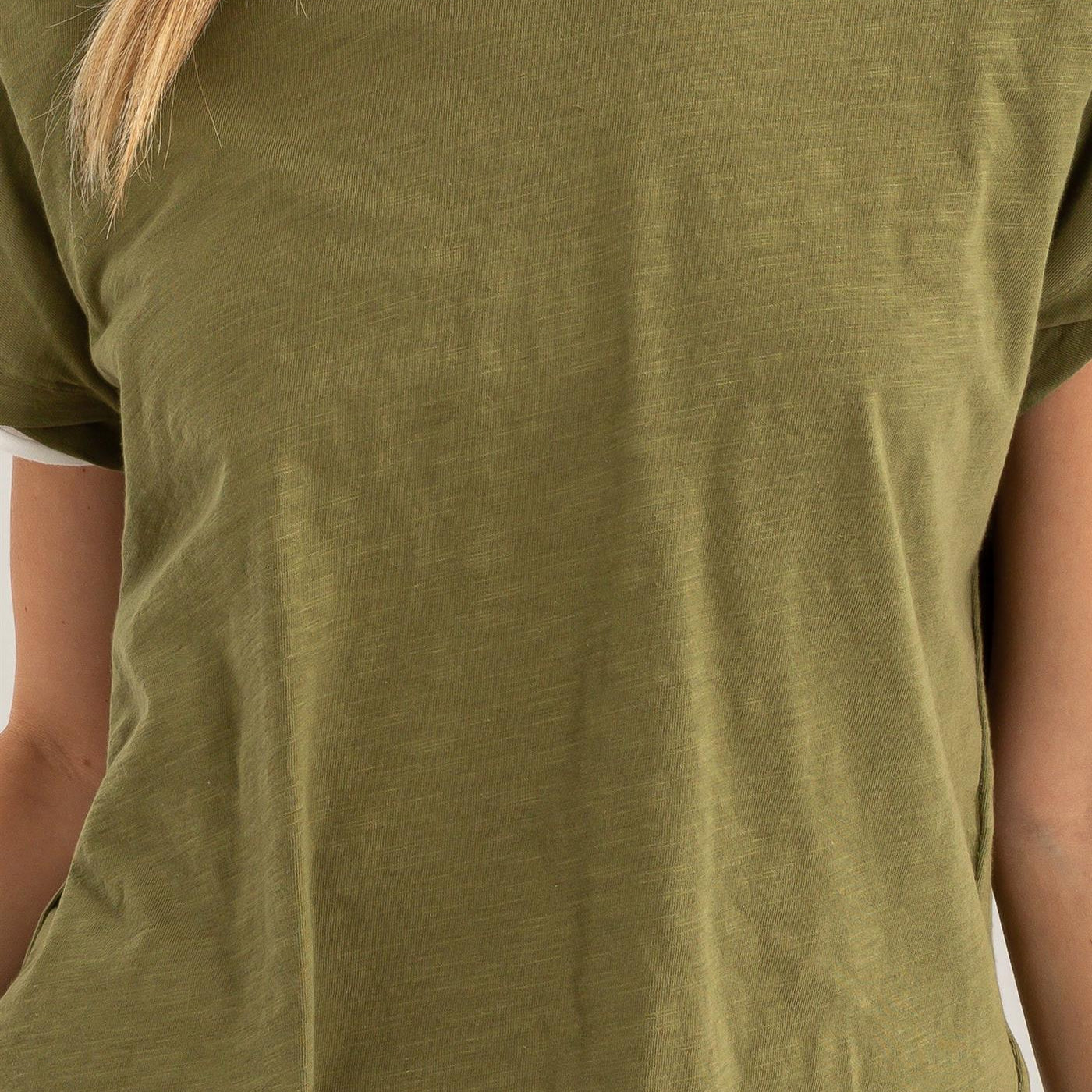 Wholesale Raw Edge Detail Short Sleeve T Shirt Clothing Tops DZ24C244 MOSS DOUBLE ZERO