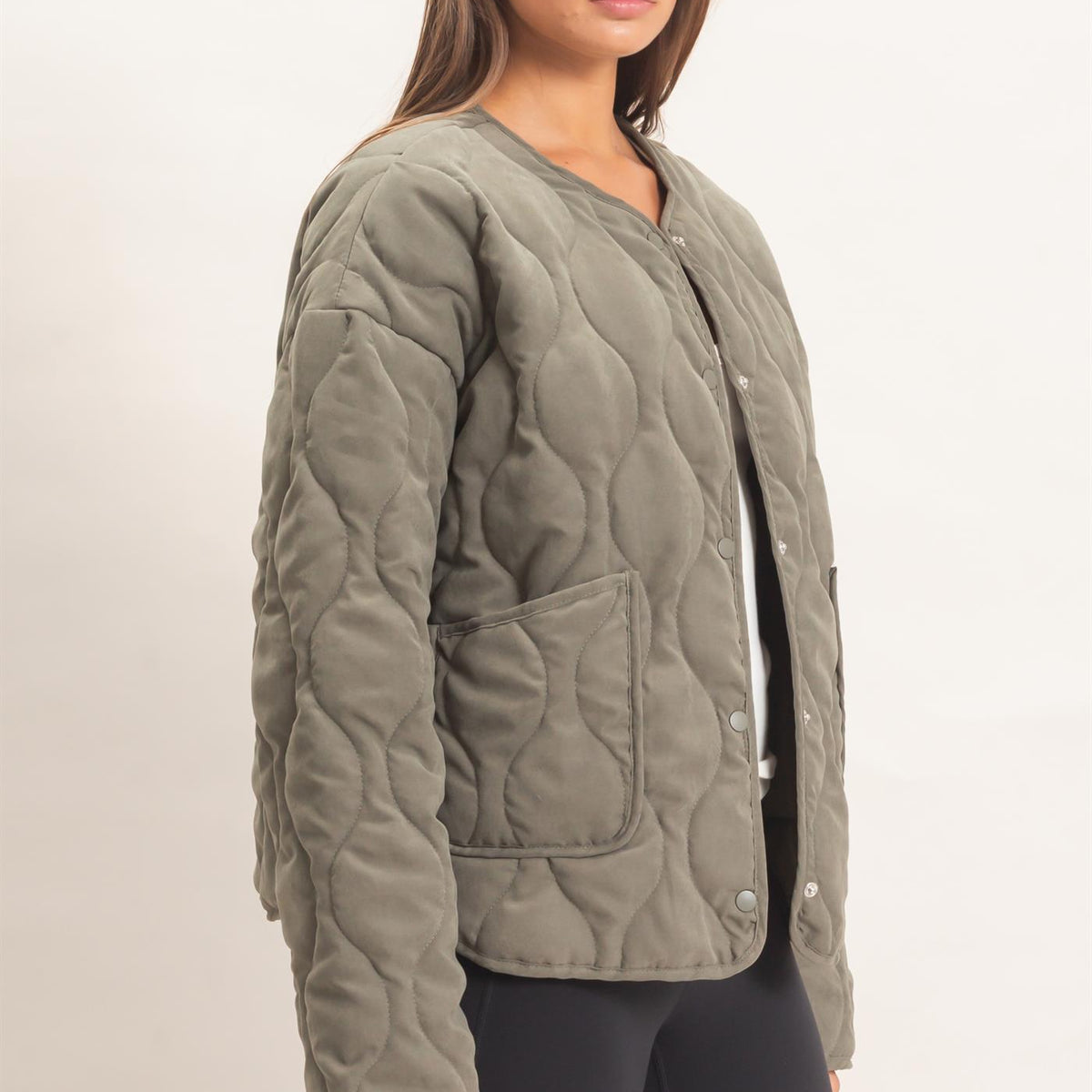 Wholesale Quilted Button Front Jacket Coats & Jackets DZ26F254 OLIVE DOUBLE ZERO