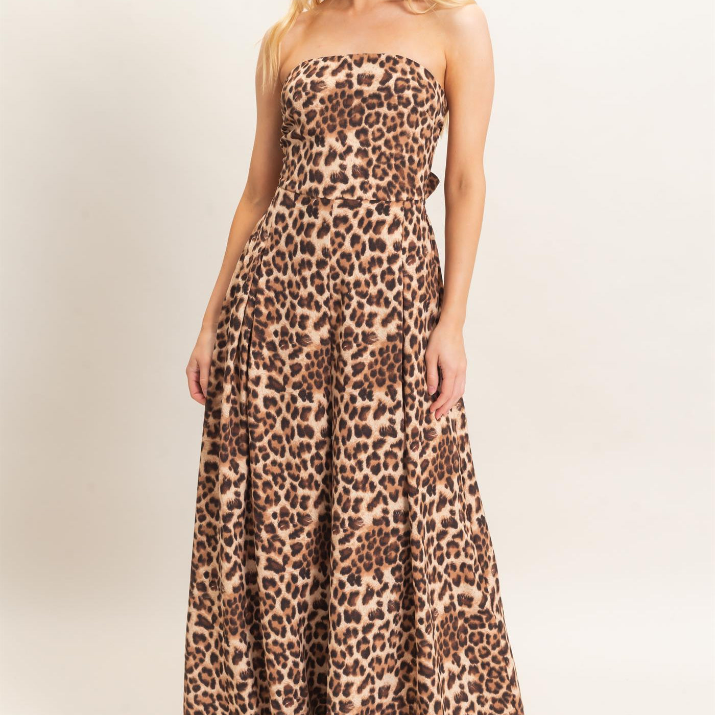 Wholesale Leopard Print Strapless Jumpsuit Clothing HF26F208 BROWN HYFVE
